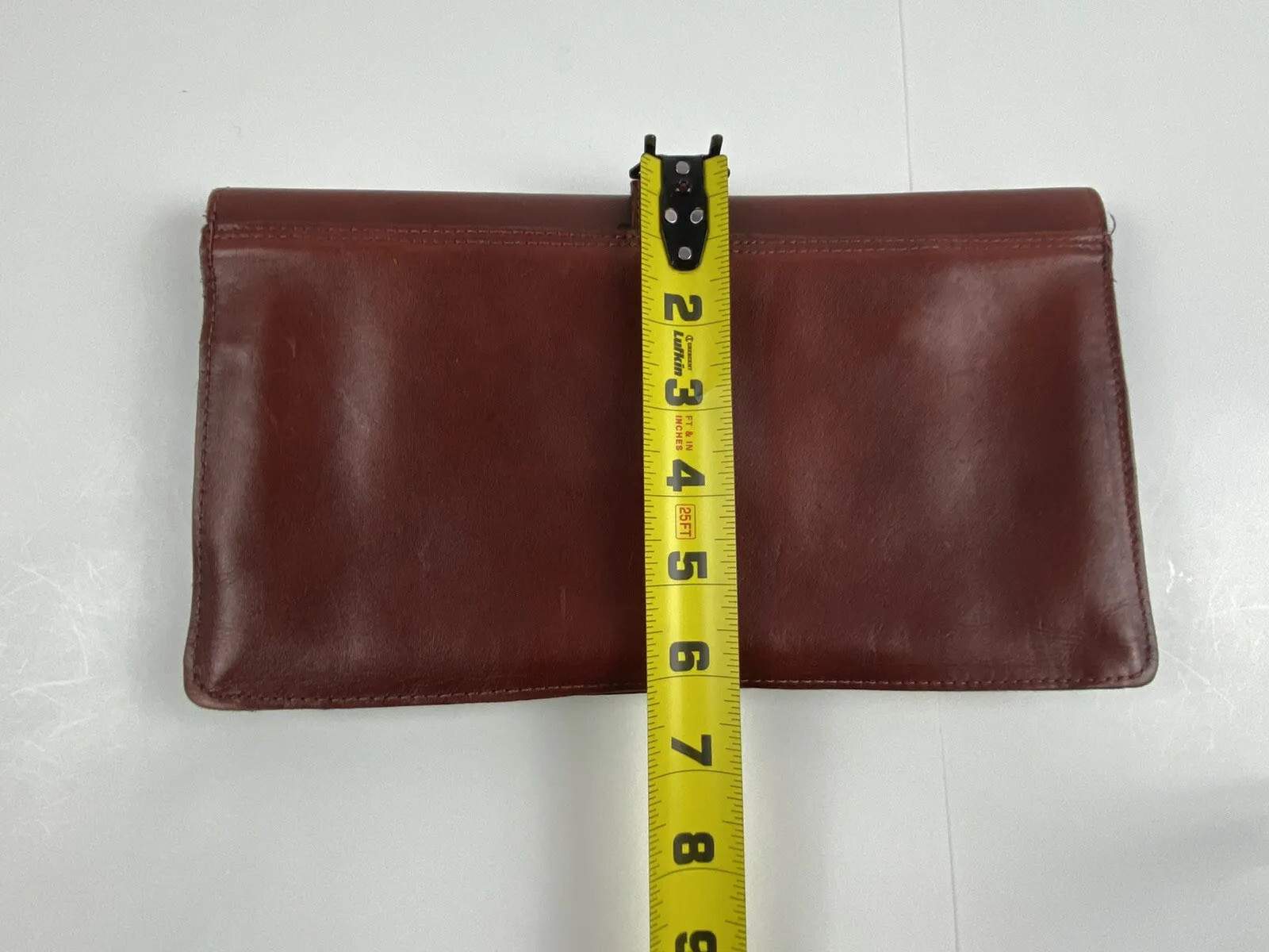 Vintage Brownish Red Leather Envelope Clutch Purse Made In Korea