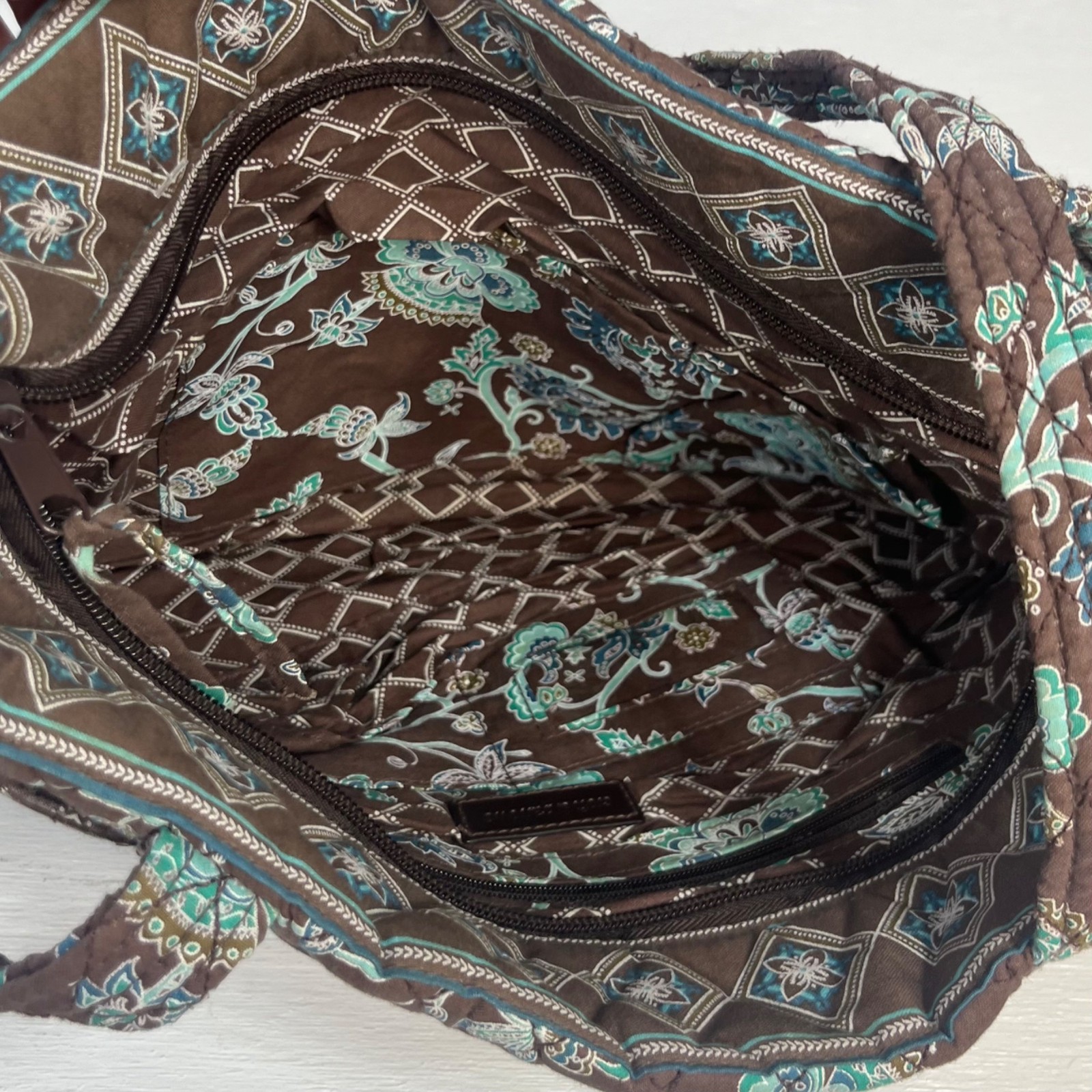 Croft & Barrow Floral Quilted Shoulder Bag Purse Zipper Closure Brown Blue