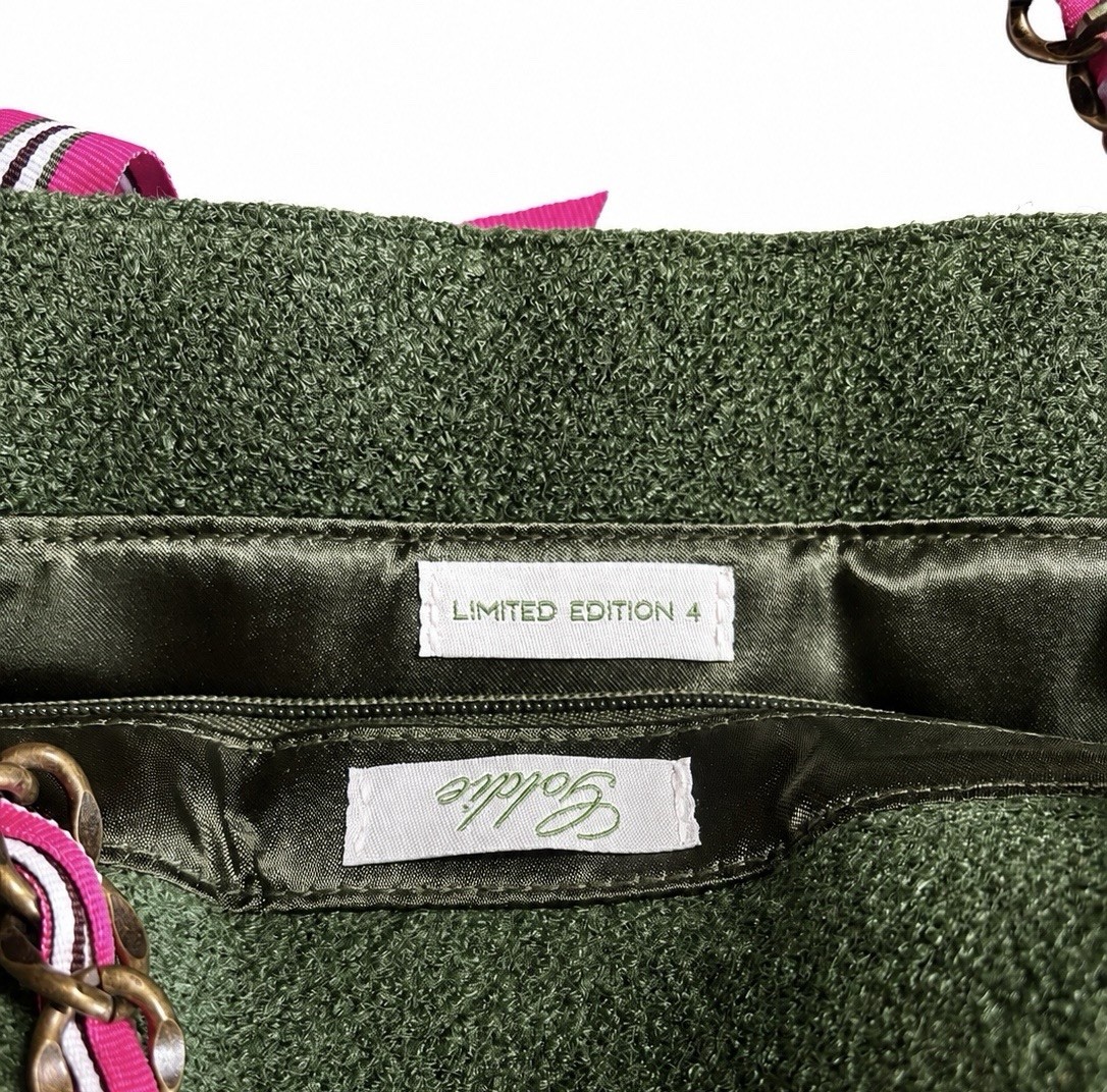 Goldie Green Shoulder Bag Limited Edition Pink Chain Strap Bow Zip Closure