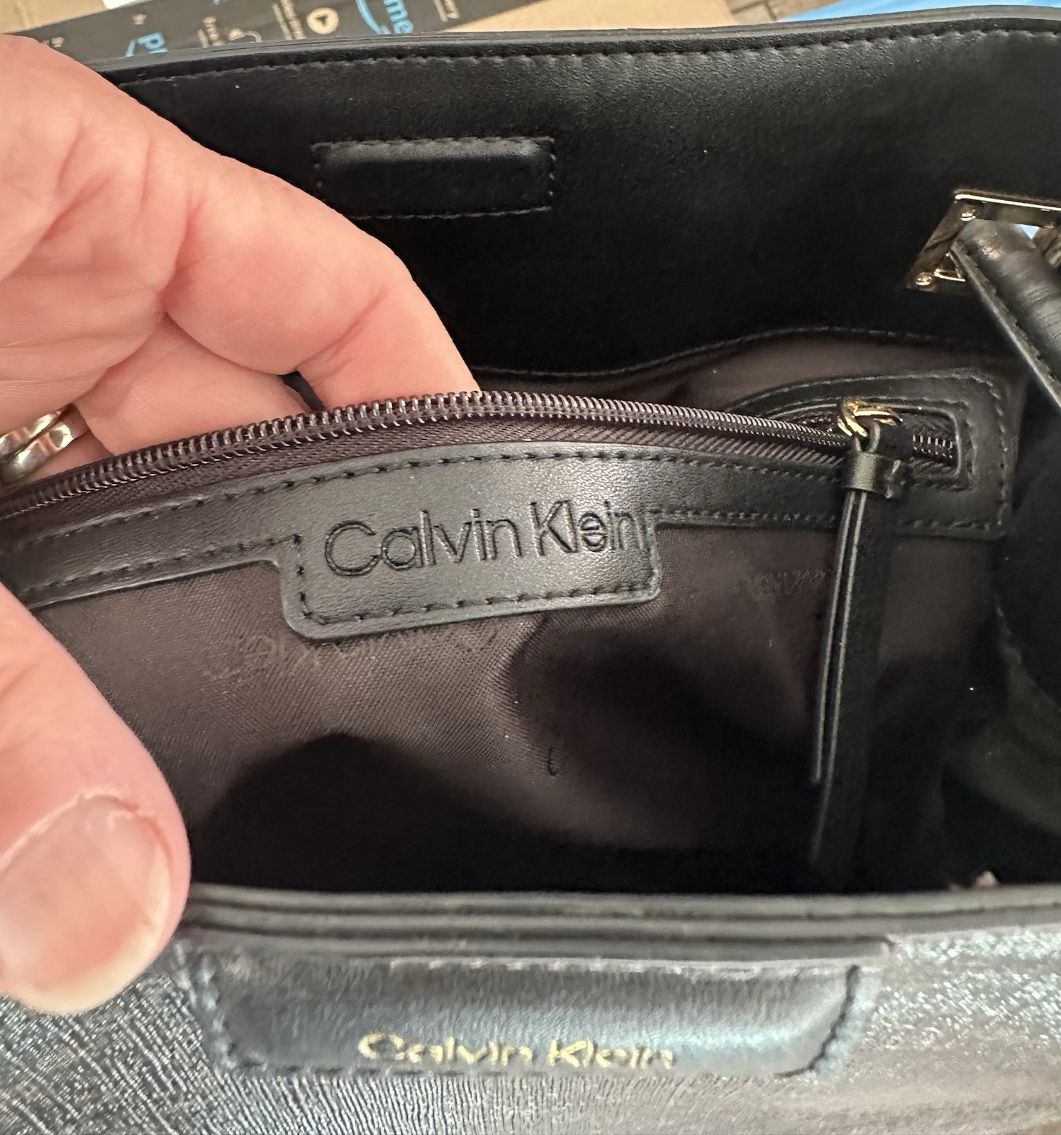 Calvin Klein Large Black Leather Tote Bag, 13 In Tall X 14 In-some Outer Scuffs
