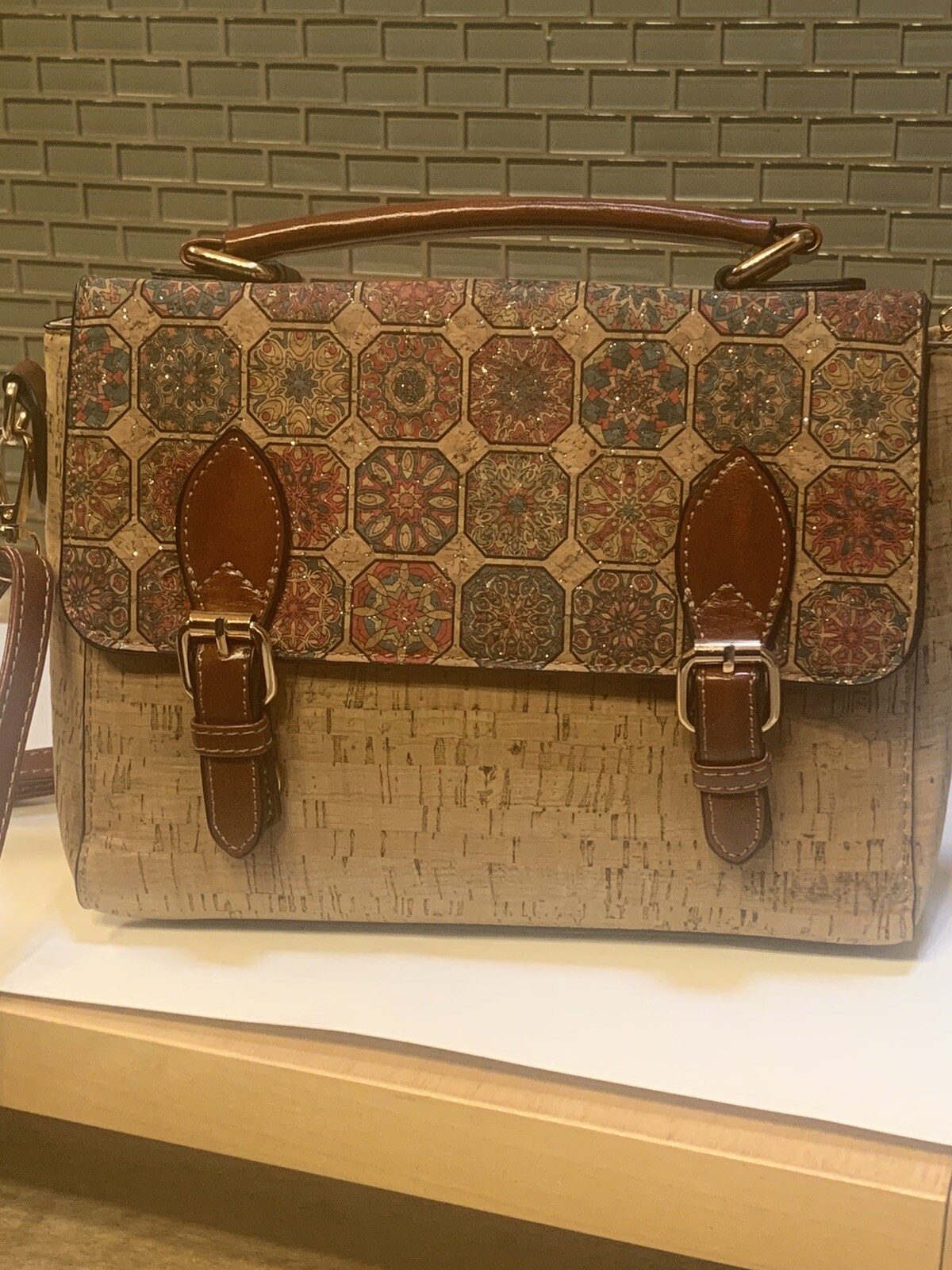 Portuguese Tile Lisbon Vegan Cork Handbag Messenger Crossbody AdjStrap NWOT