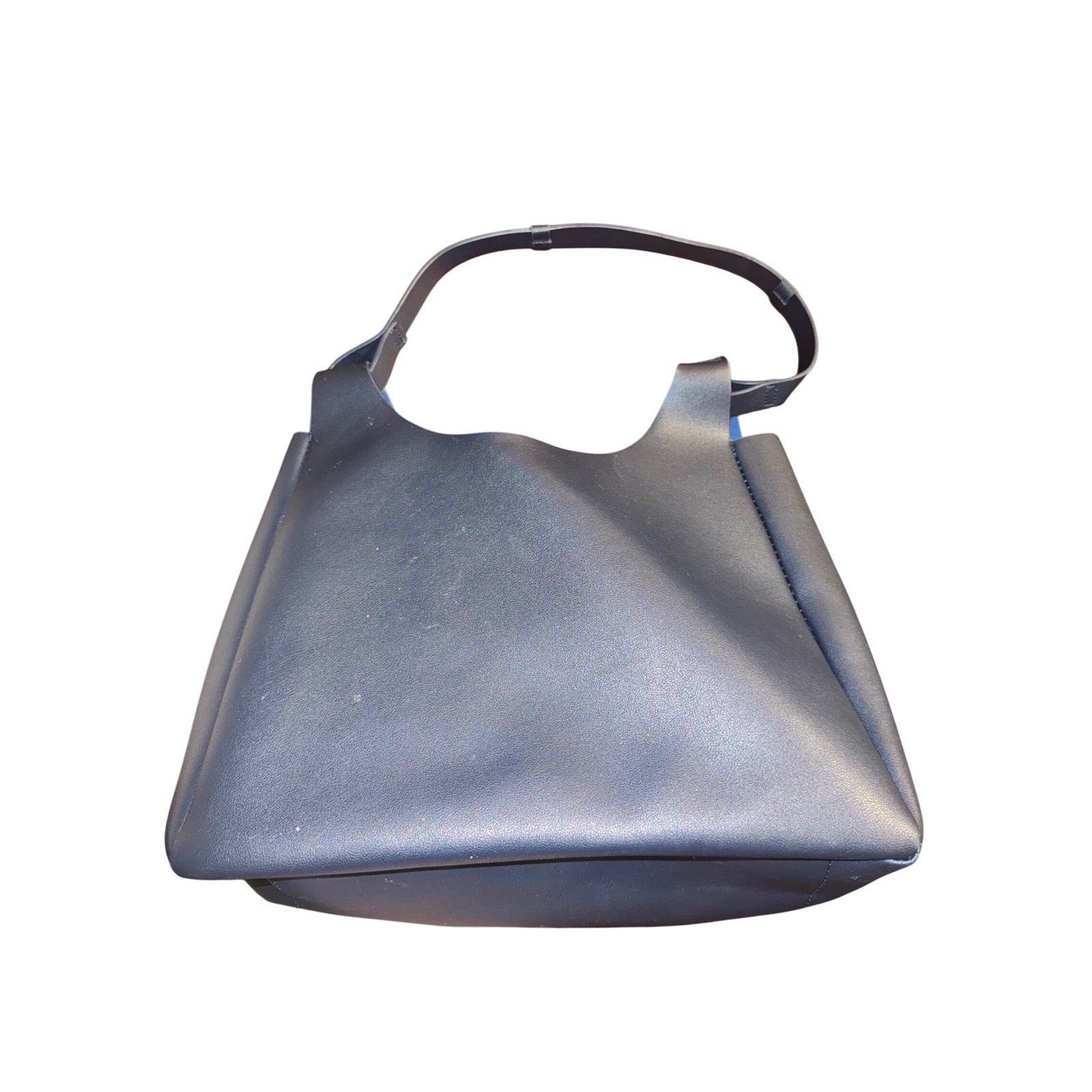 Neiman Marcus Leather Shoulder Bag Tote Hobo Purse Navy Blue