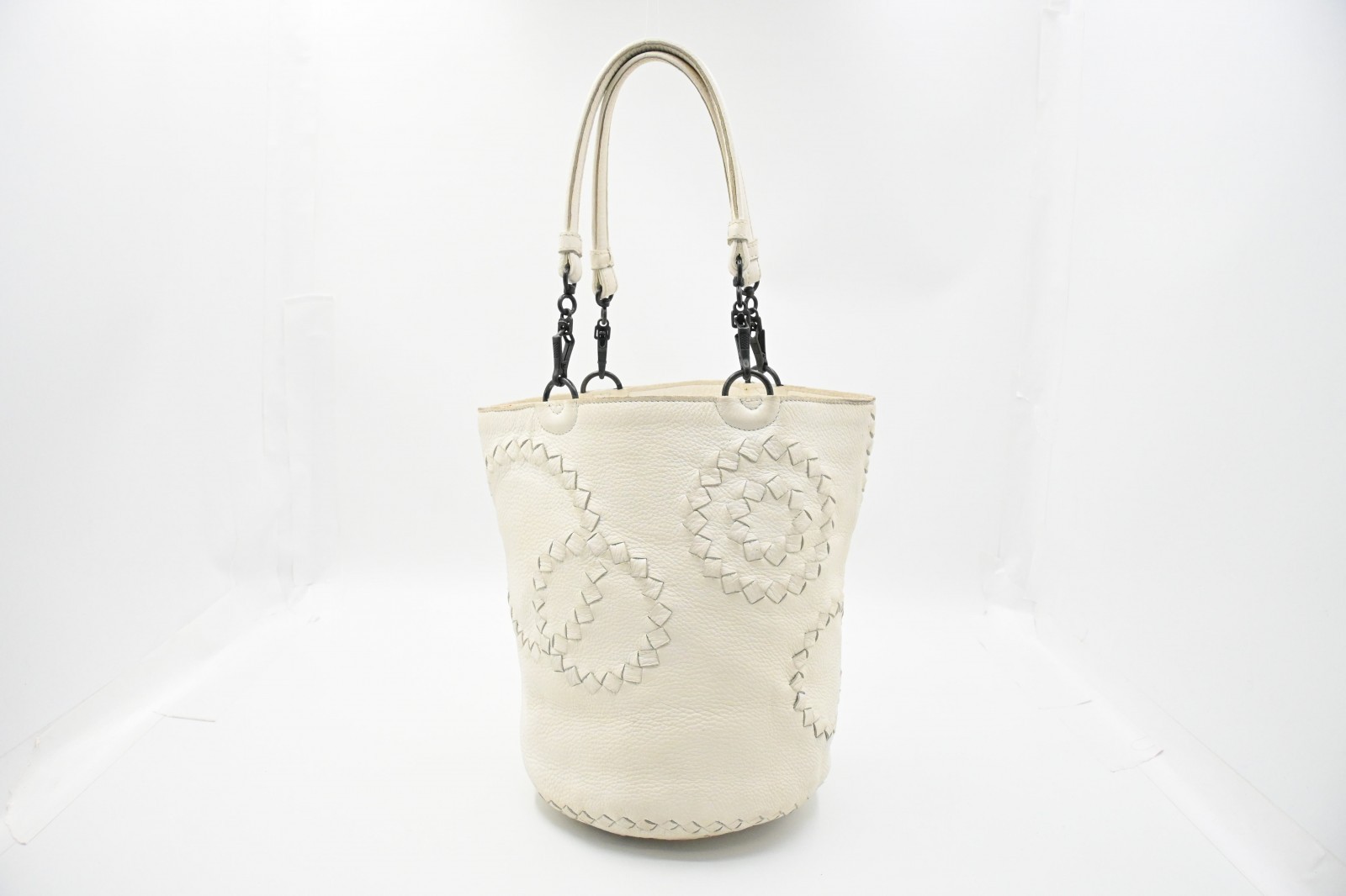 Authentic BOTTEGA VENETA INTRECCIATO tote bag in off-white leather