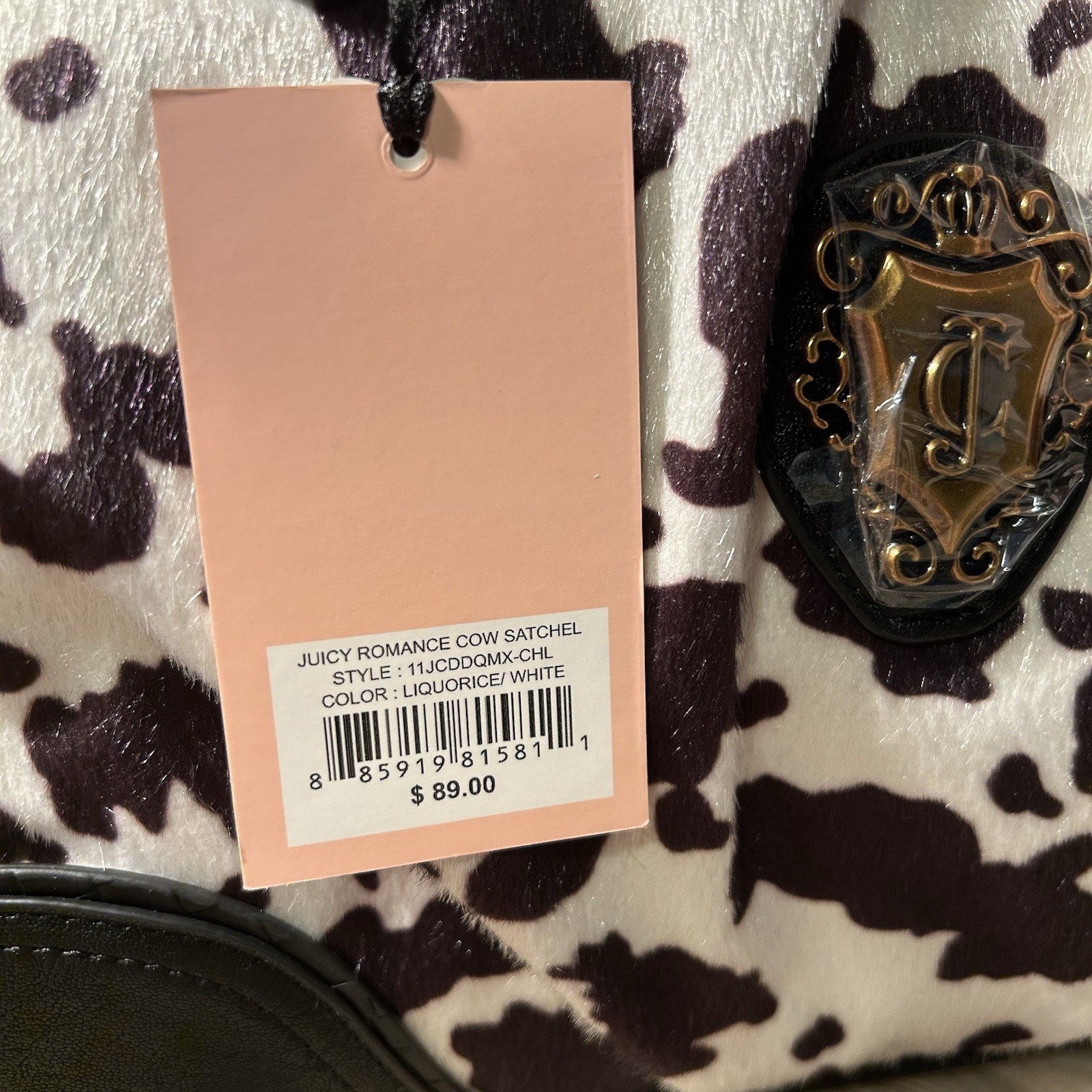 NWT Juicy Couture Romance Cow Satchel / Crossbody – Liquorice Black & White