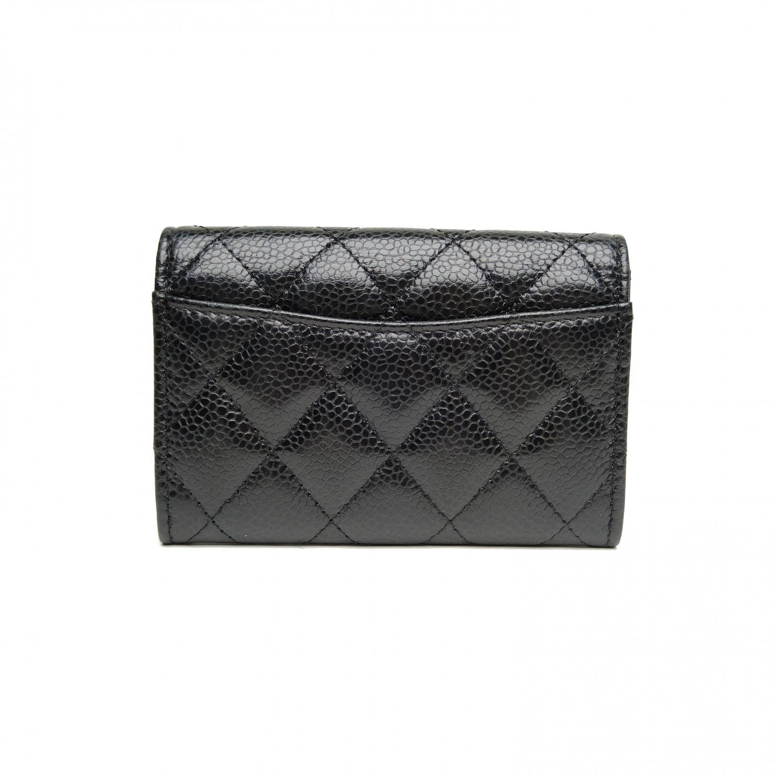 CHANEL CF Short Flap Wallet without Back Zipper 11.5cm Black Calfskin Card Case