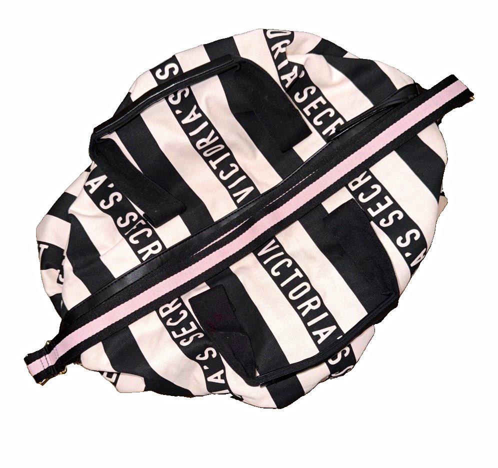 Victoria’s Secret Black & White Striped Duffle Bag Detachable Strap