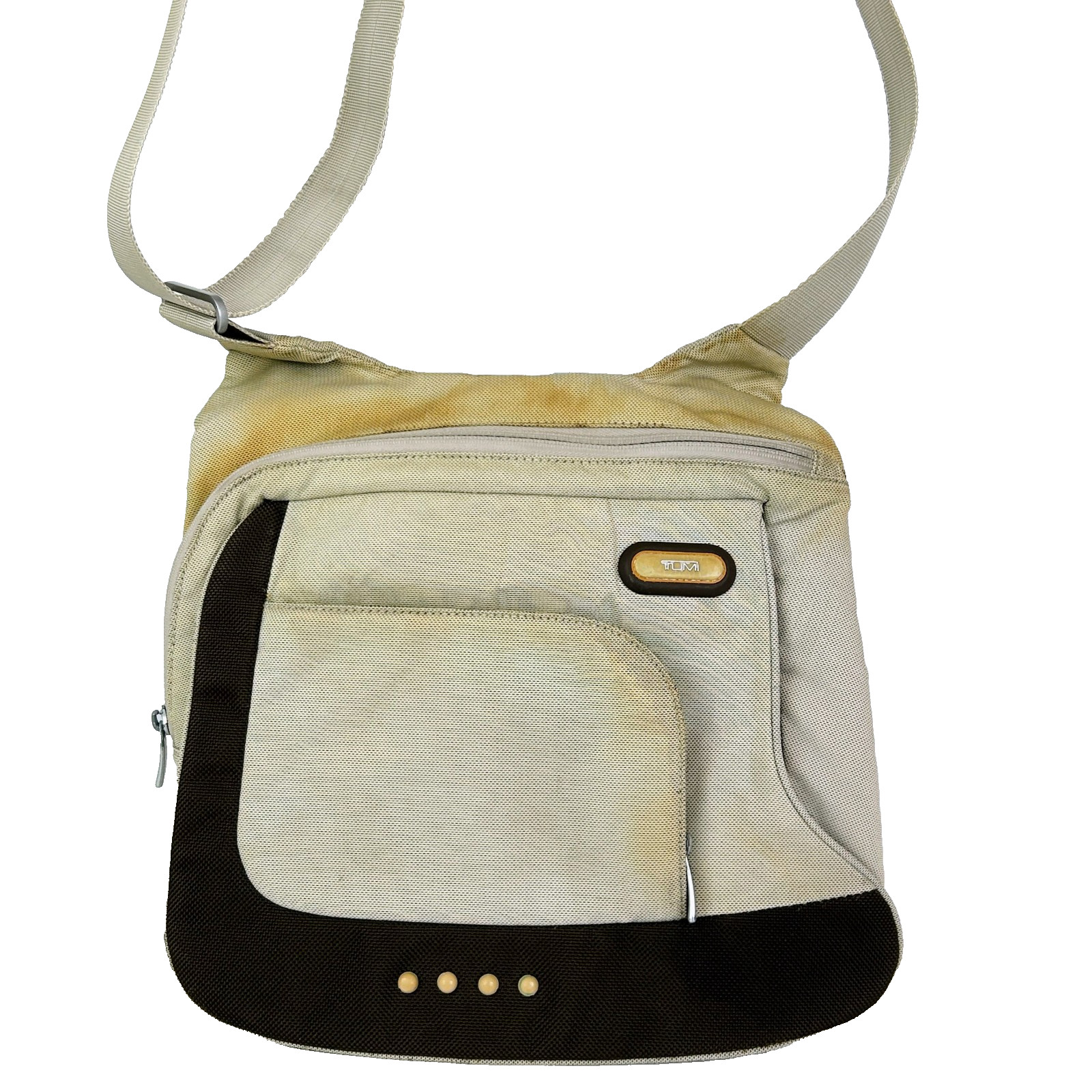 Tumi T Tech Flow Flap Crossbody Bag Nylon Beige Travel Handbag Messenger Purse