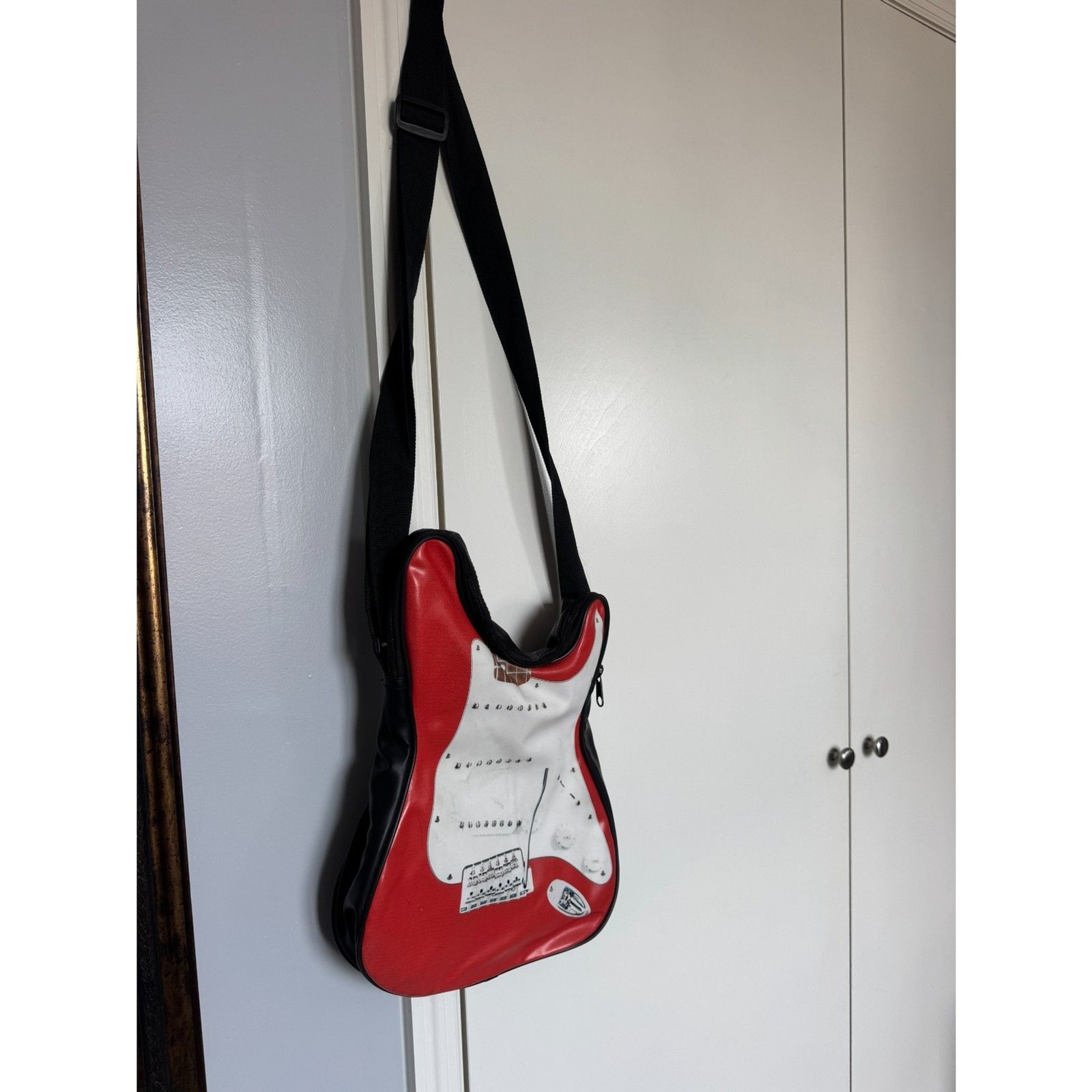 Unique Punk Realistic Guitar Shoulder Crossbody Purse Red and Black Bag
