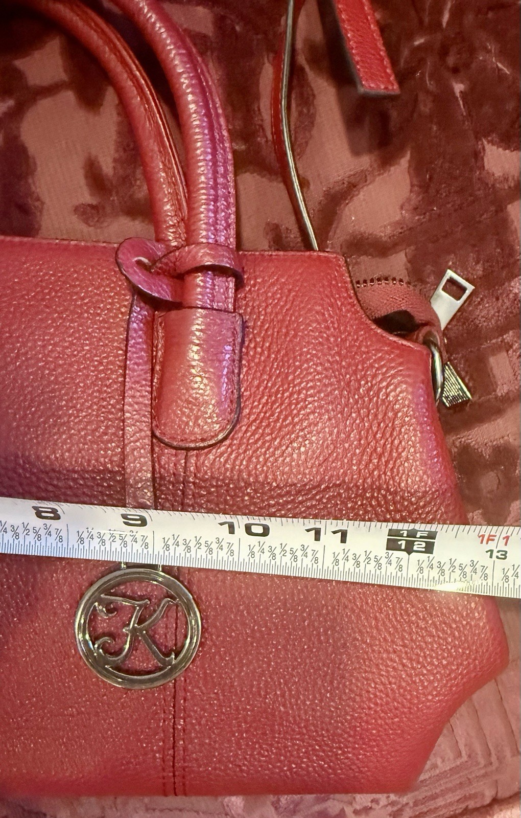 KATTEE Crimson Pebble LEATHER CROSSBODY/ 2 Handles/Pockets/ Feet EUC