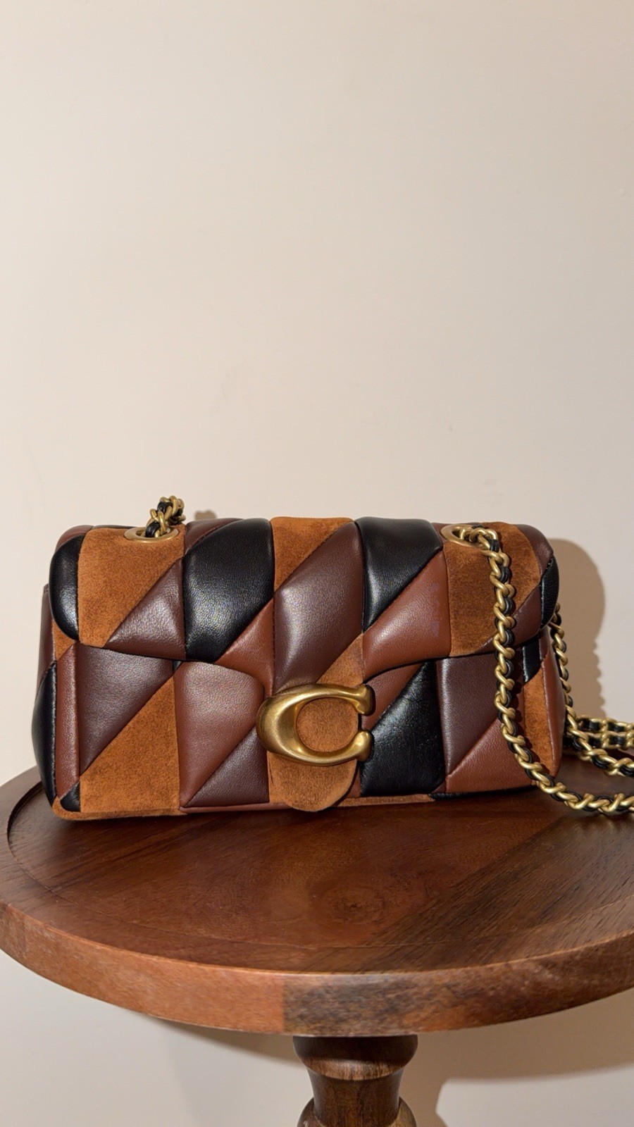 Coach quilted patchwork tabby 20 maple shadow brown shoulder bag
