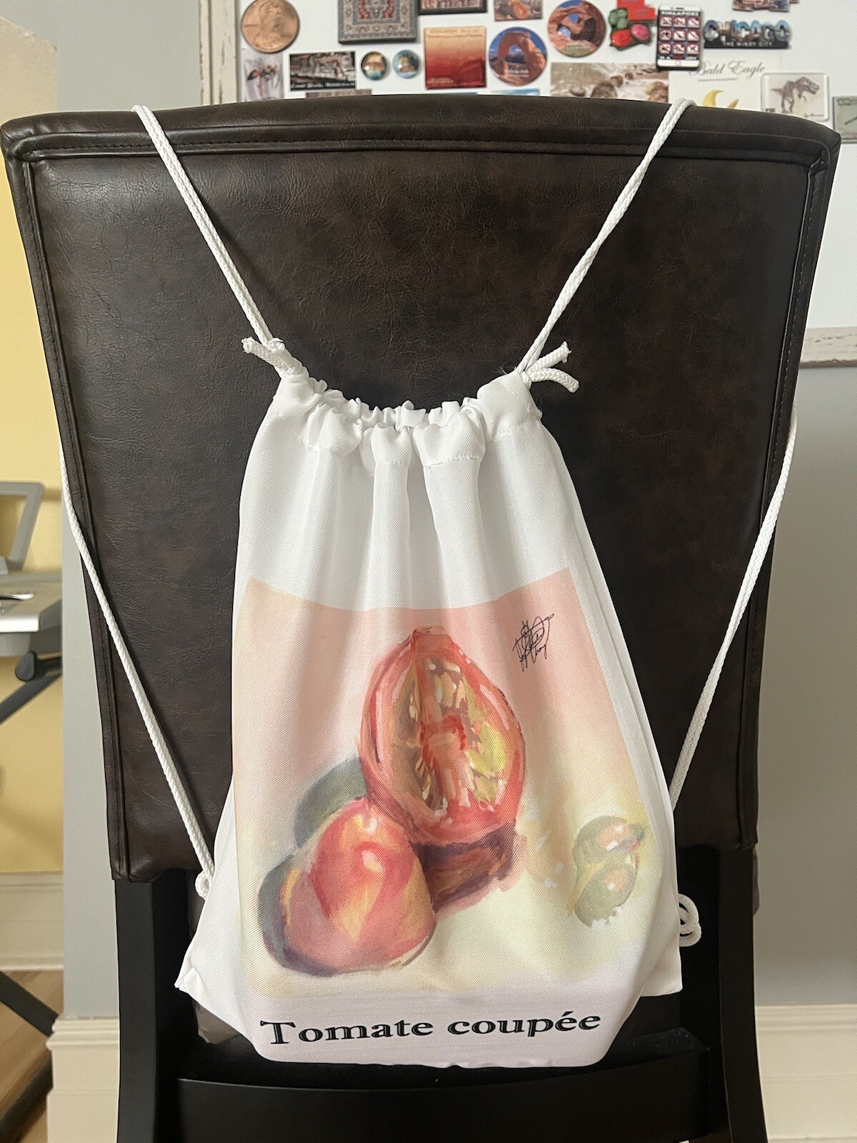 Custom Polyester Drawstring Backpack with Tomato Gouache Art Print