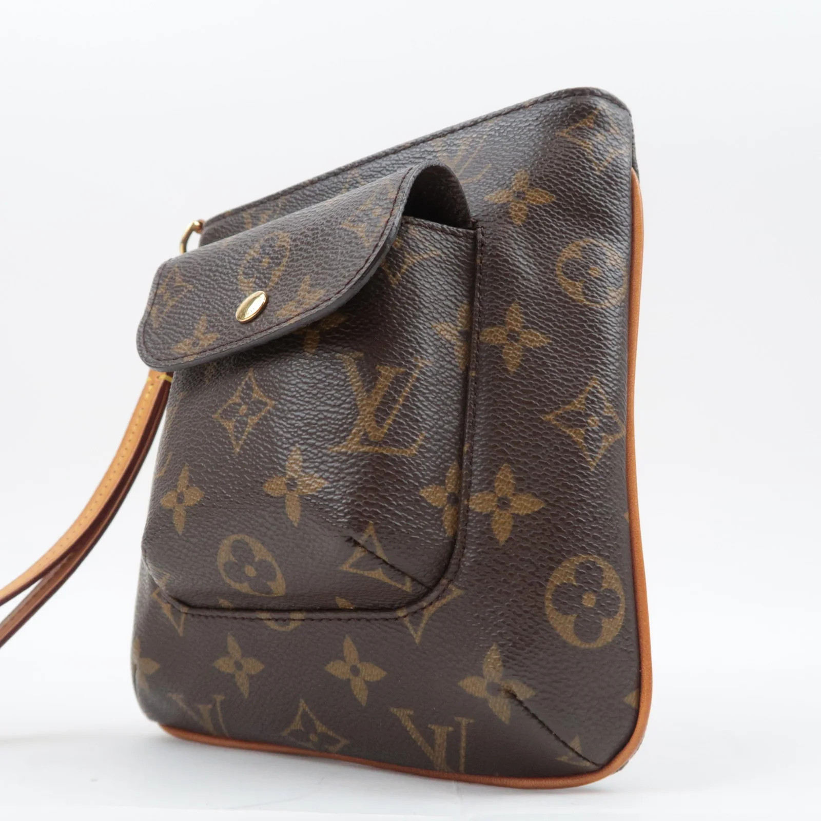 Louis Vuitton Monogram Partition Wristlet Bag Brown Gold HDW M51901 Authentic