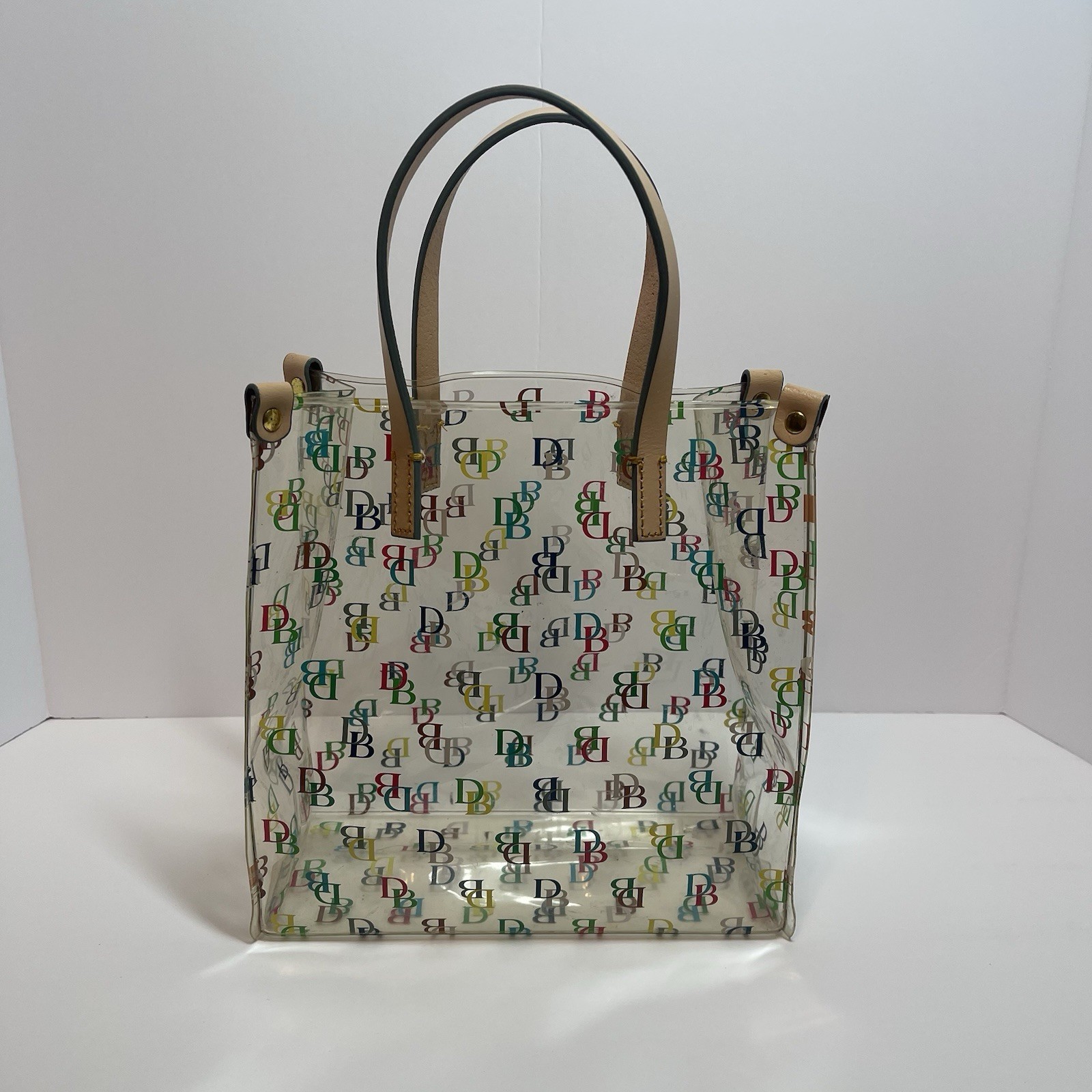 Dooney & Bourke Clear Logo Tote Bag Multicolor Print Double Leather Handles