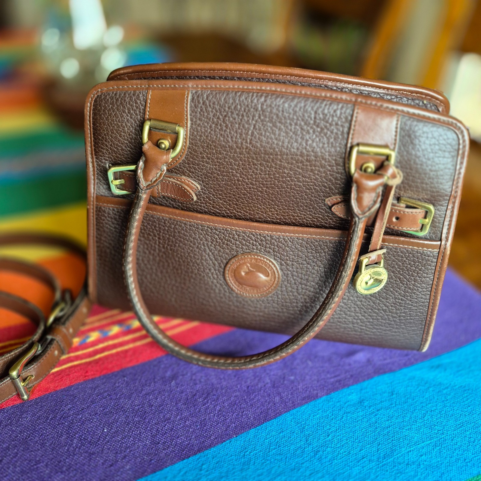 Vintage Dooney & Bourke All-Weather Leather (AWL) Buckle Satchel w Long Strap