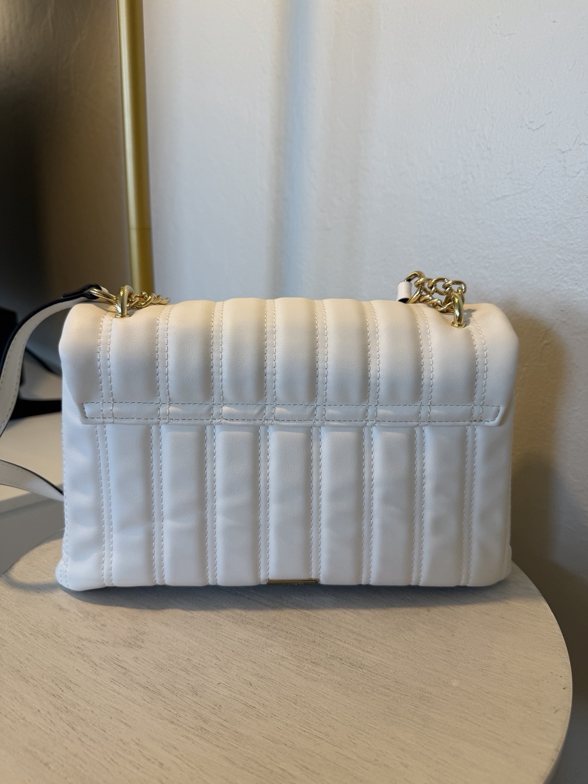 ALDO White Quilted Medium Crossbody Bag Gold Chain Strap Turn Lock Inner Pockets