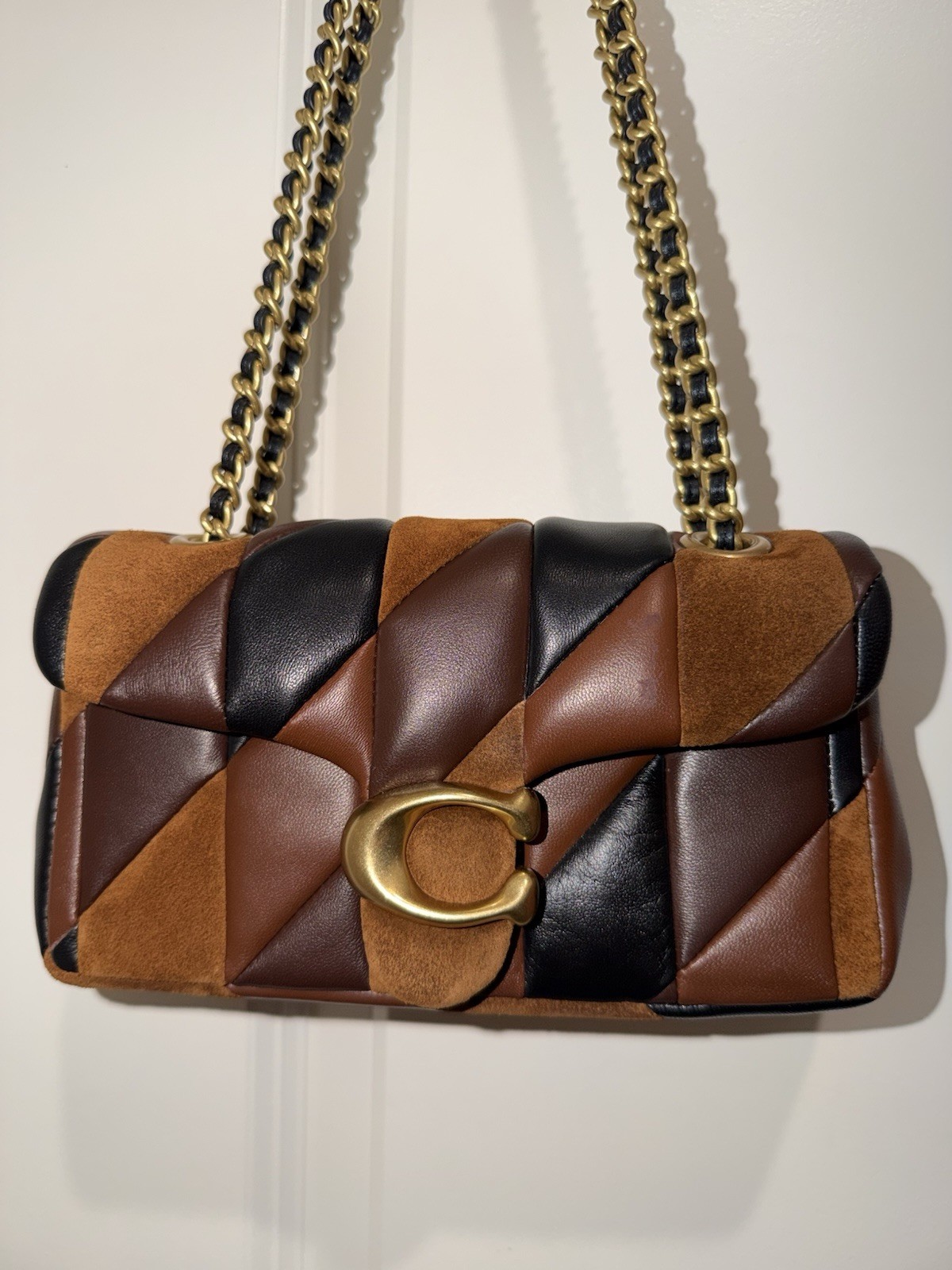 Coach quilted patchwork tabby 20 maple shadow brown shoulder bag
