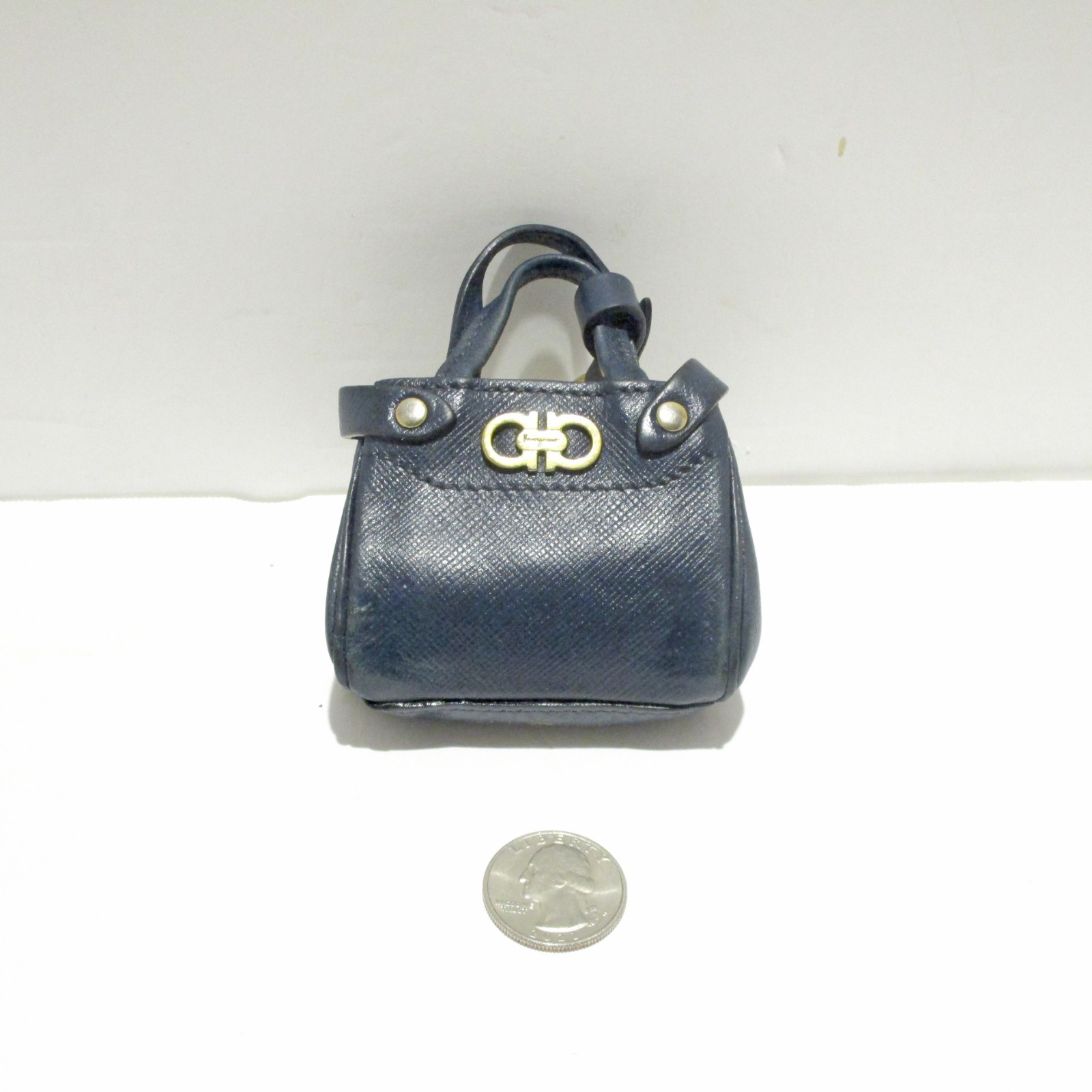 Salvatore Ferragamo Mini Gancini Navy Blue Leather Bag Charm Air Pods Pouch +Tag