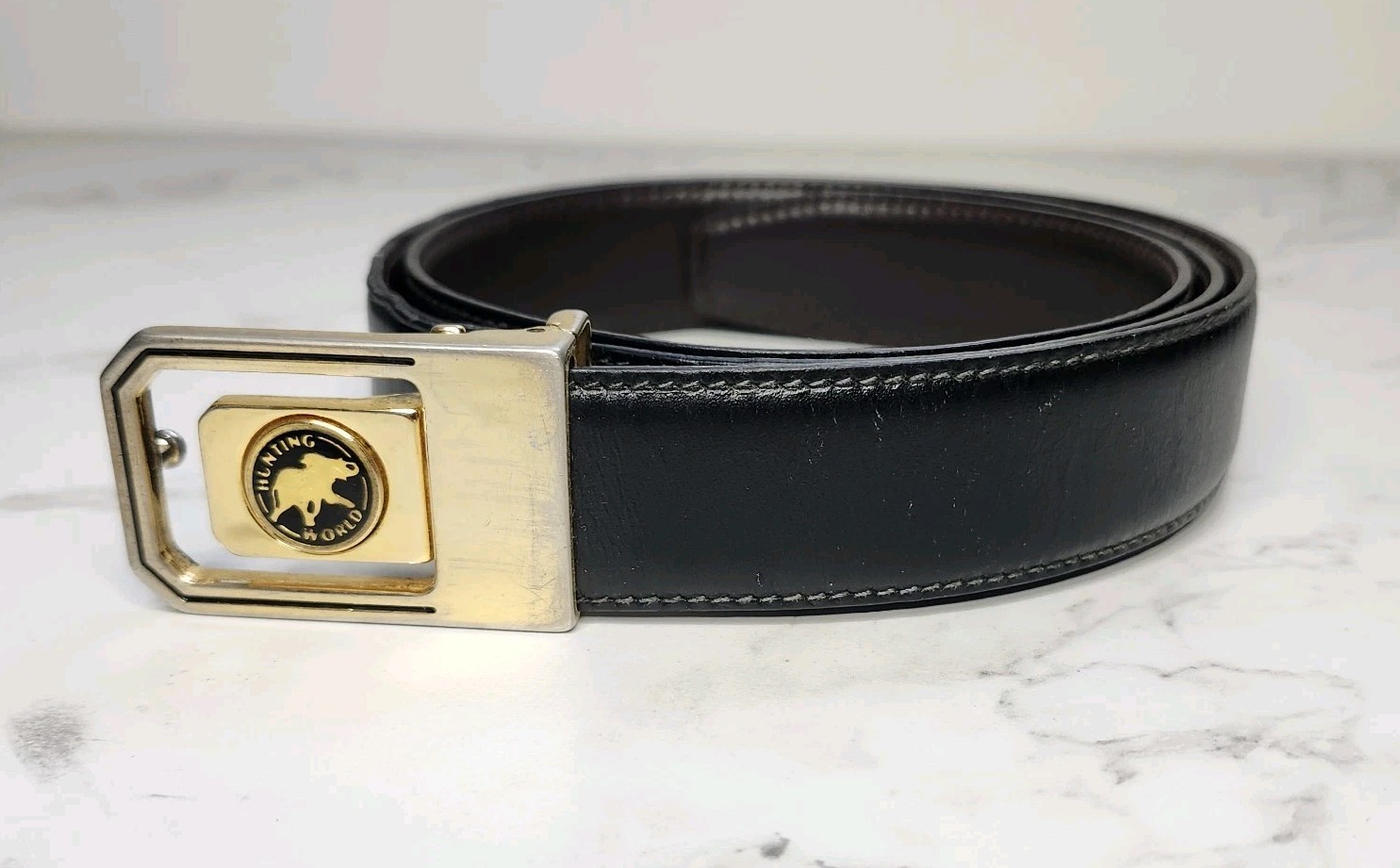 Vintage HUNTING WORLD Paris Belt – Black Men’s Gold-Tone Buckle