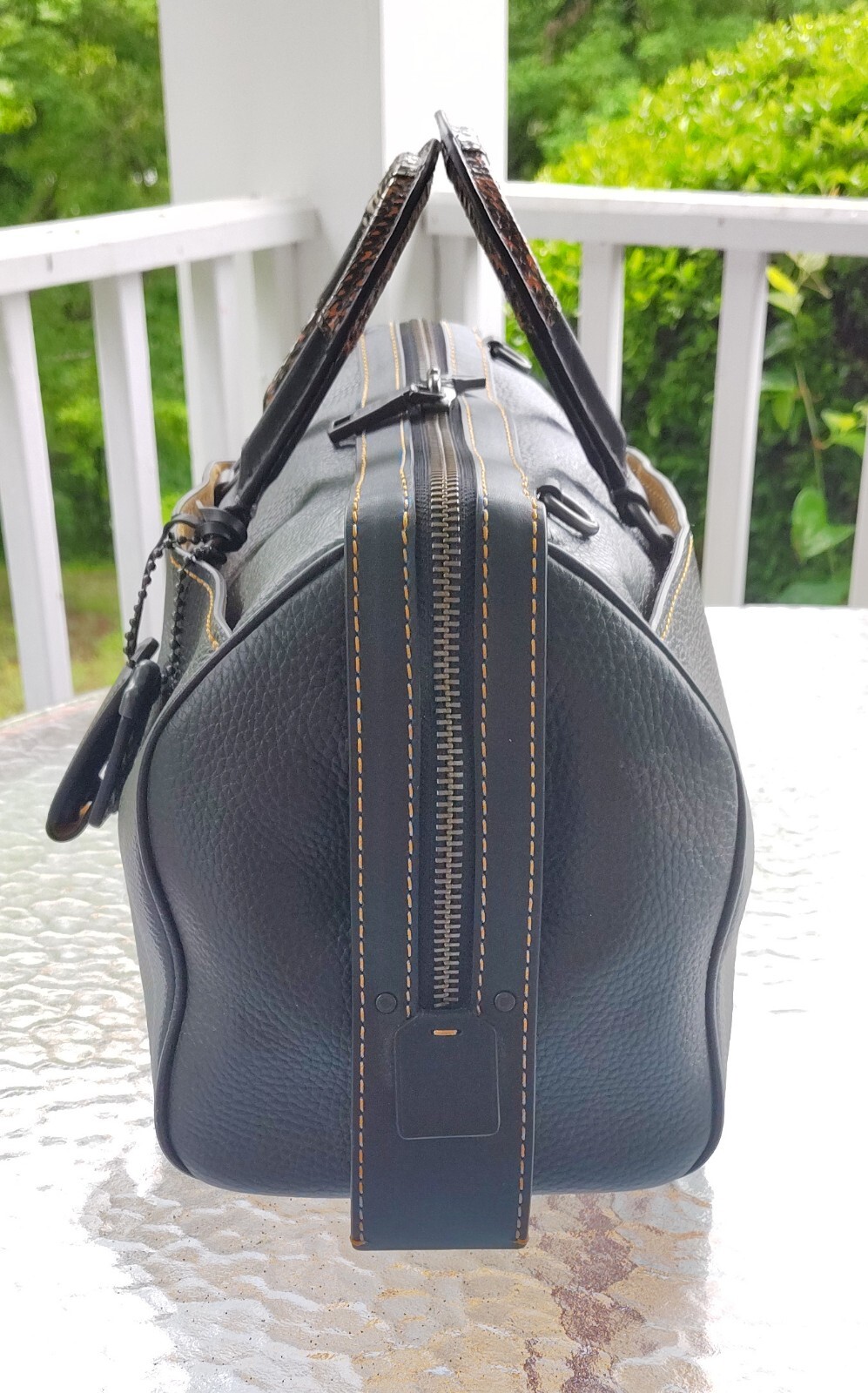 Coach 1941 LARGE 58689 Rogue 26 Black Leather Satchel with Exotic Trim