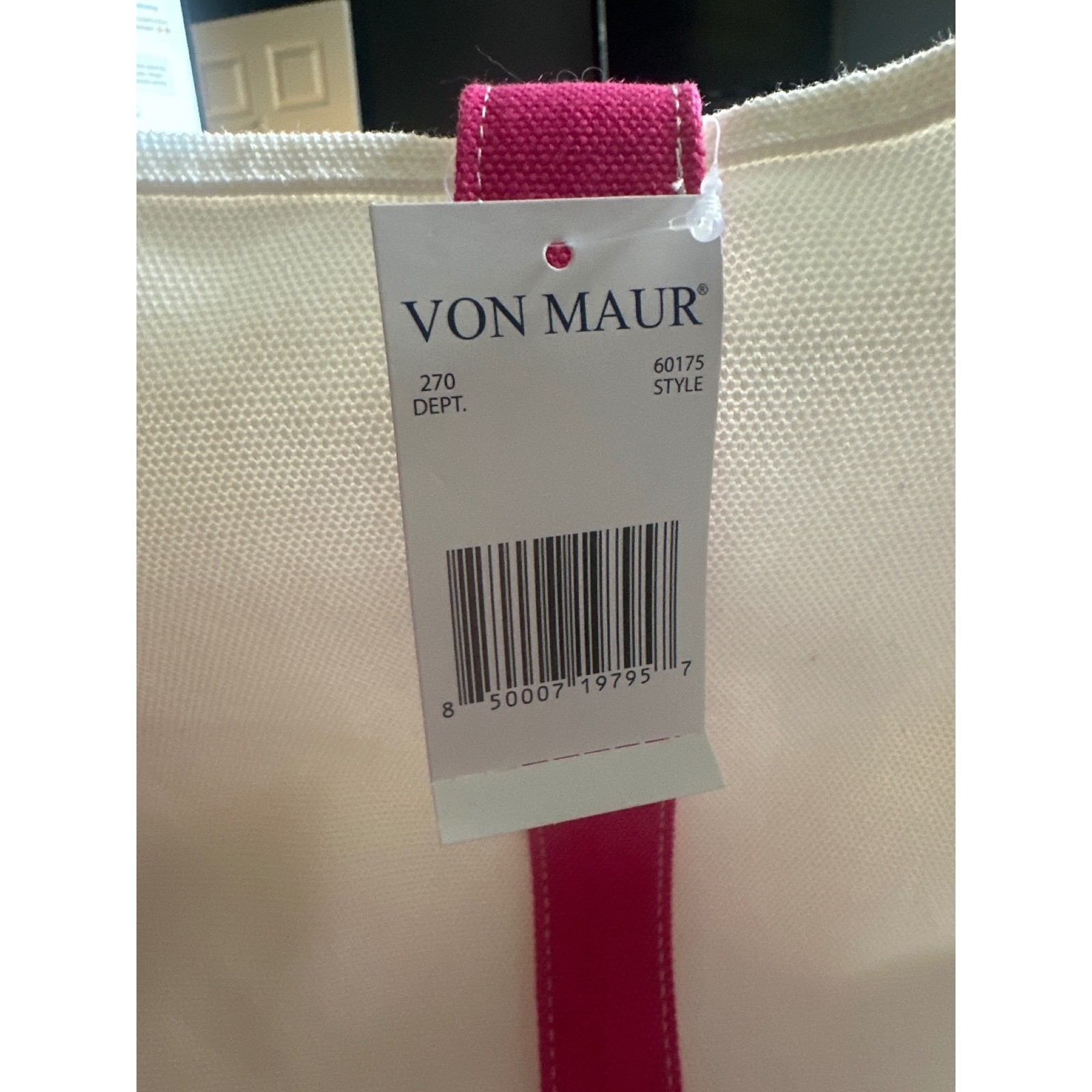 Von Maur Beauty Pink Cream Canvas Tote Bag Beach Travel Shoulder Bag NEW