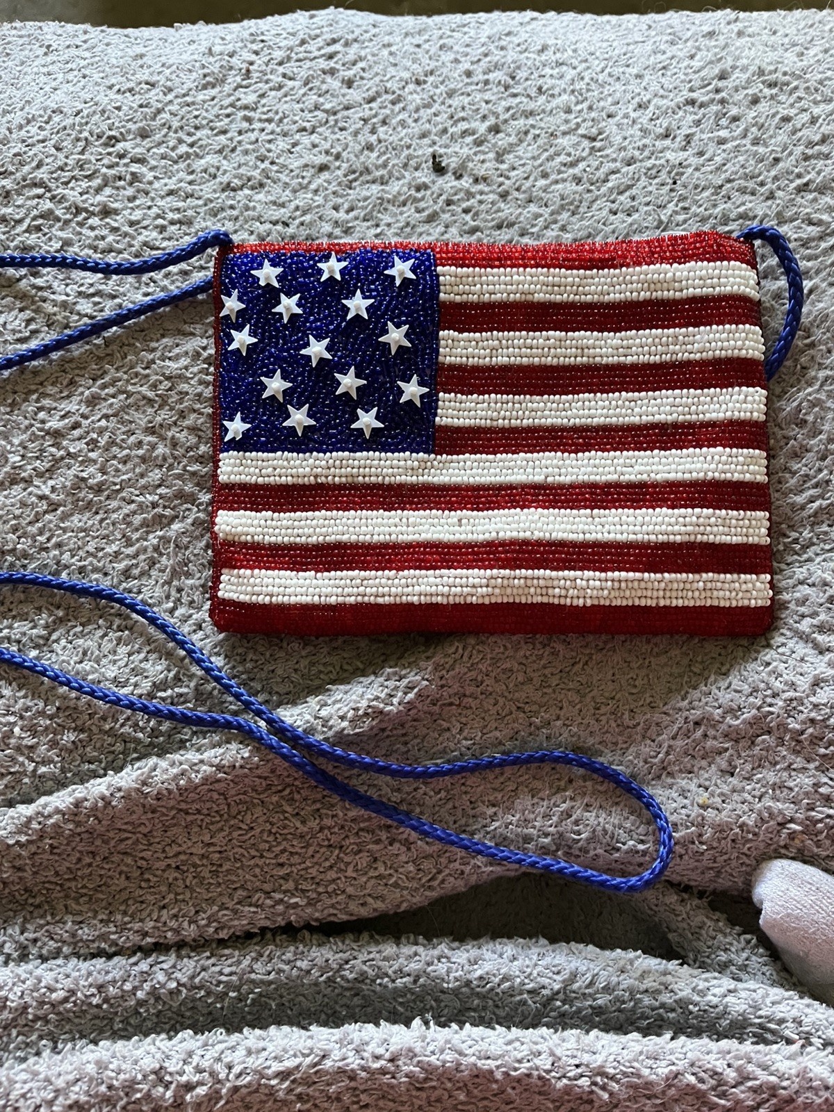 American Flag Beaded Purse/Wristlet Crossbody 6.5 x4.5 – 4th July