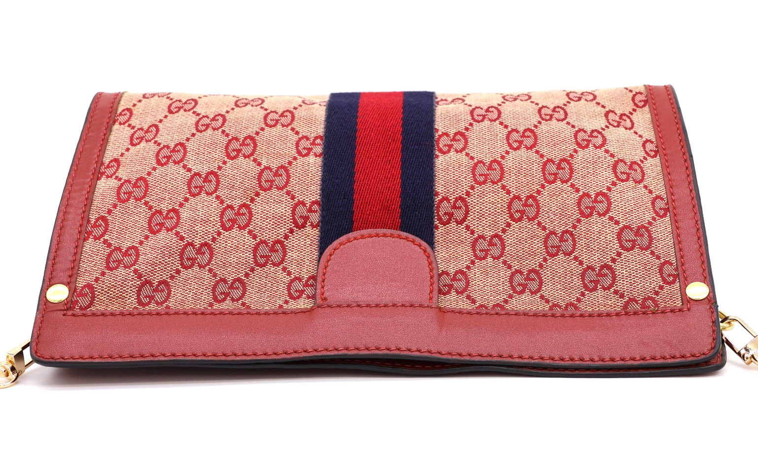 GUCCI VINTAGE GG Canvas Shoulder Bag Chain Strap Sherry Red Rare Authentic