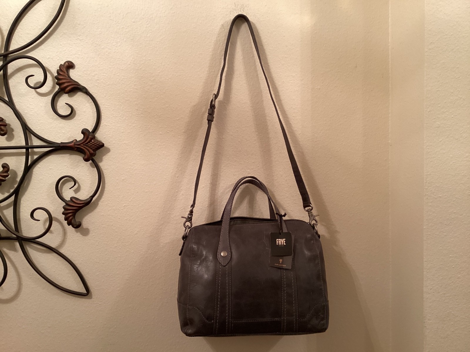 Frye Melissa Double Handle Carbon Satchel 9.5×12.25×6 in With Matching Wallet