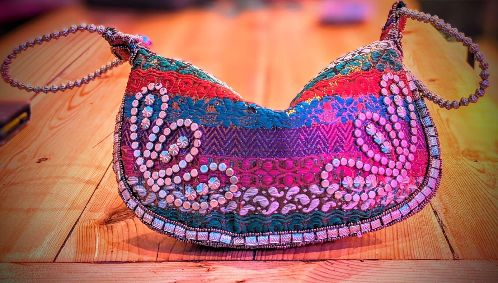 Colorful Purse- Handmade Indian Handbag – 9 Inch Cookie Style Vintage Clutch