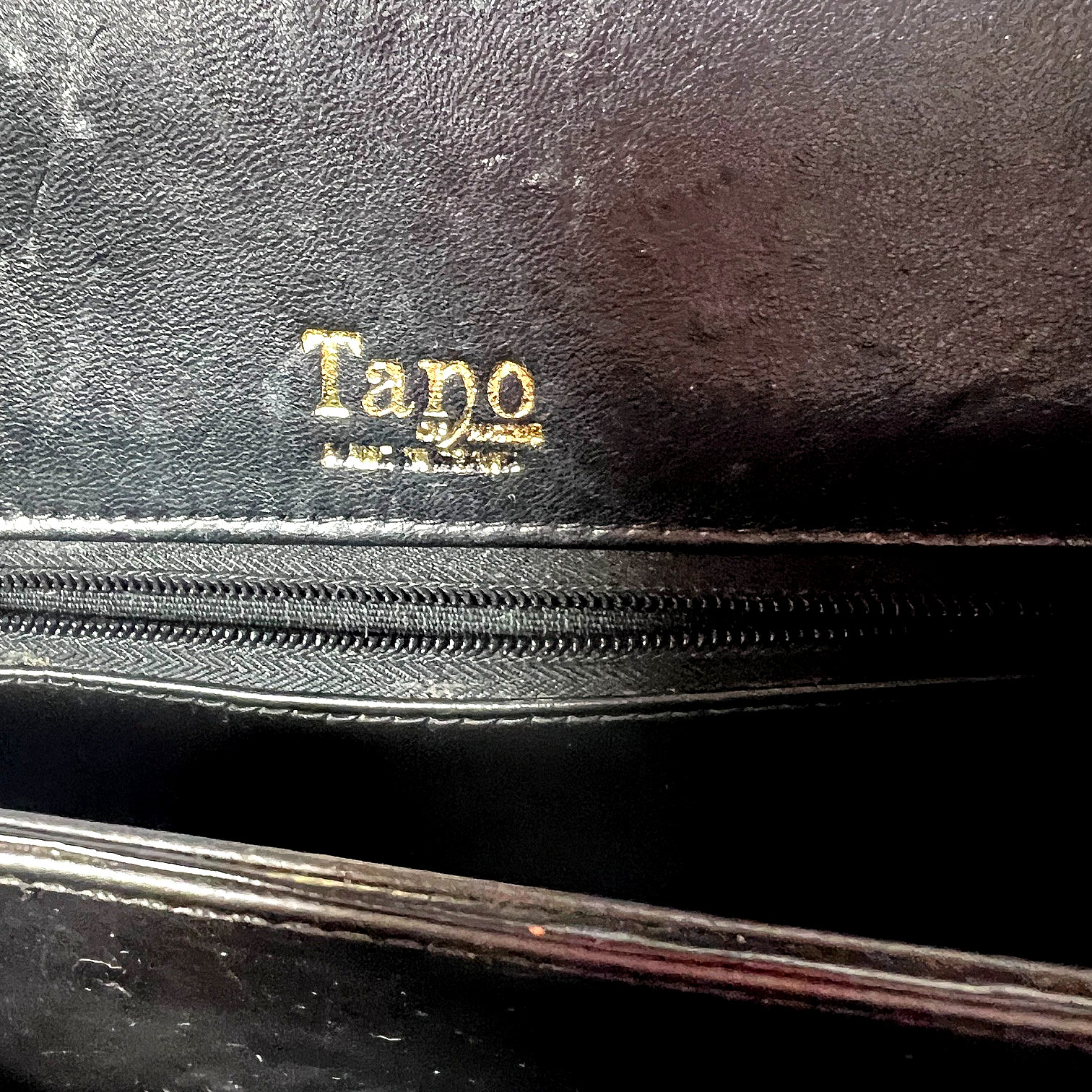 Vtg Tano of Madrid Small Black Leather Handbag Top Handle Flap Turnlock w/Mirror