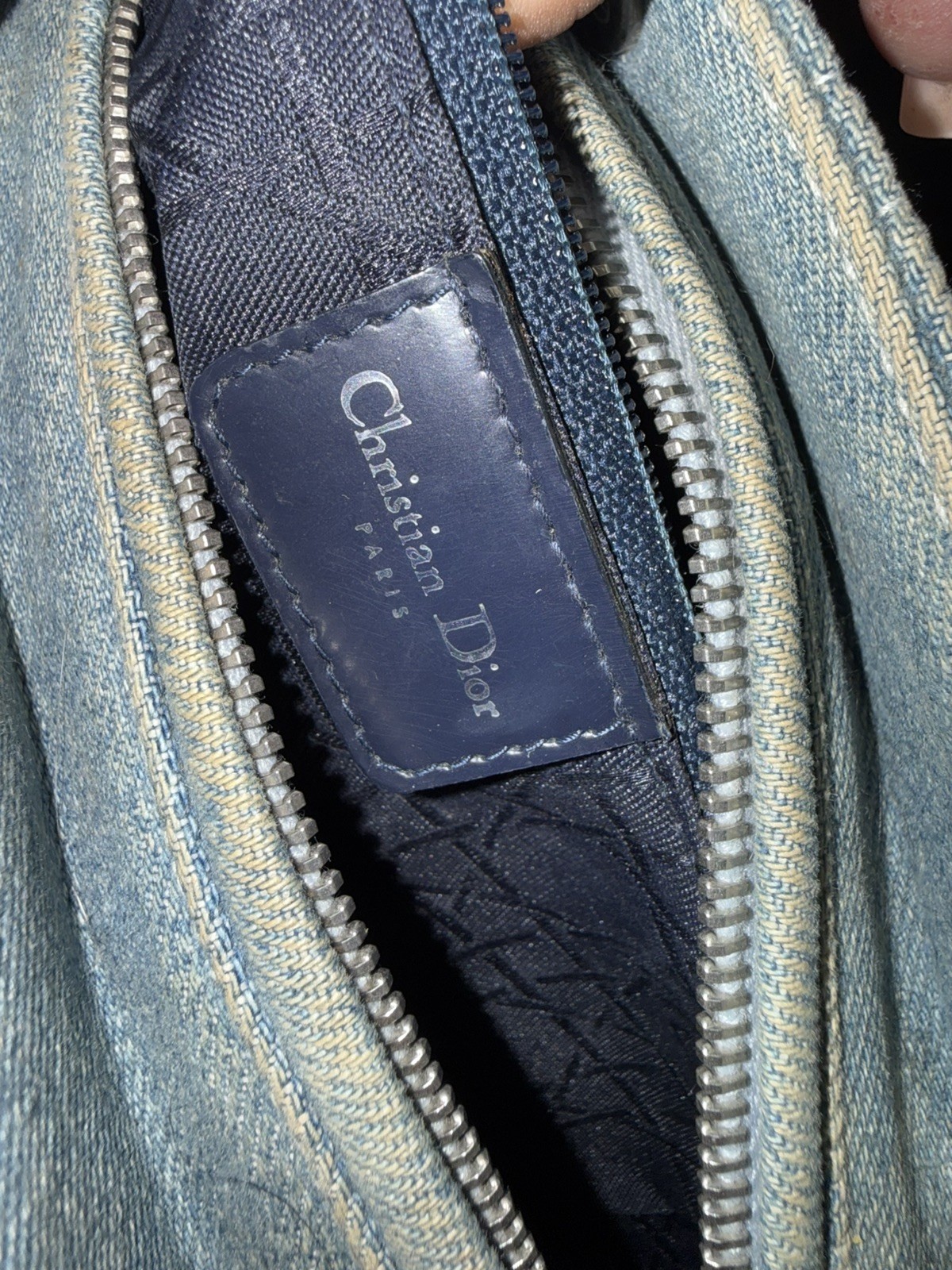 Authentic DIOR Medium Lady Dior Blue Denim Bag Acrylic Top Handle