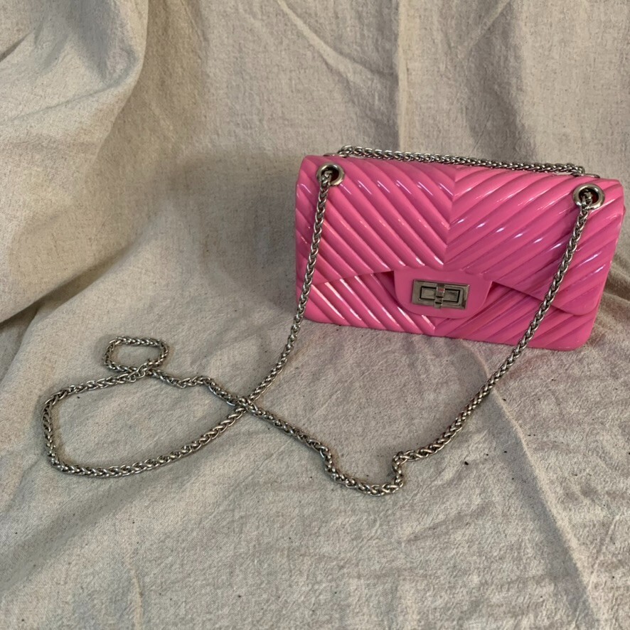Forever 21 Purse Pink Barbie Core Crossbody Bag Small Mini Plastic with Chain
