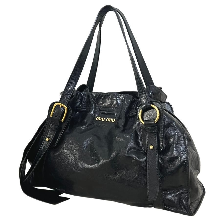 MIU MIU Side Ribbon Large Leather Shoulder Bag 11*16.5*5.9 inch