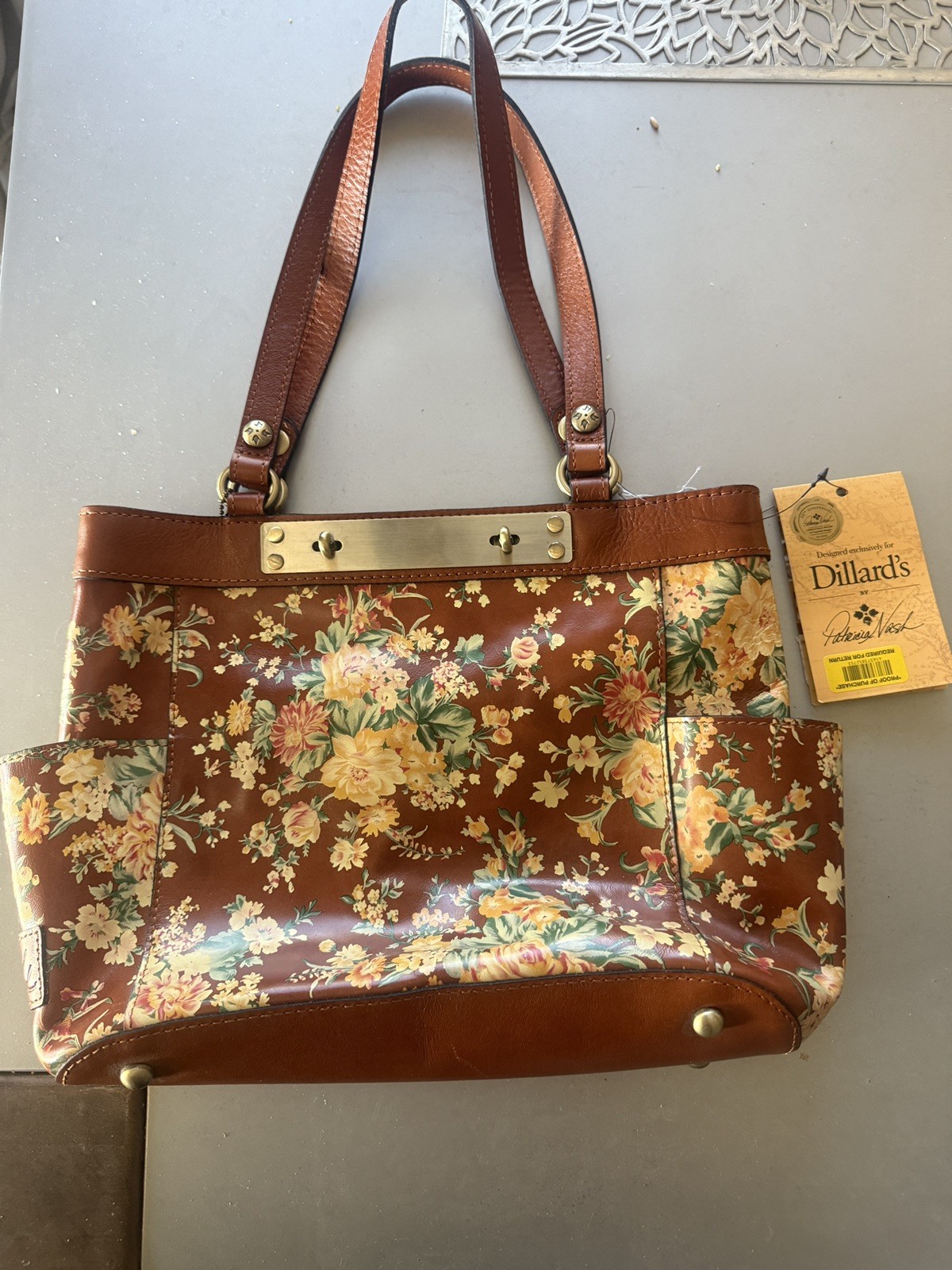 NWT $199 PATRICIA NASH Rayleigh TOTE Vintage Botanical FLORAL Leather brown