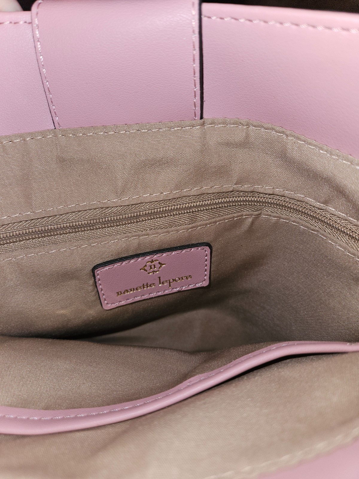 Nanette Lepore Shoulder Bag Pink Brown Logo Stripe Gold Hardware Women NWT
