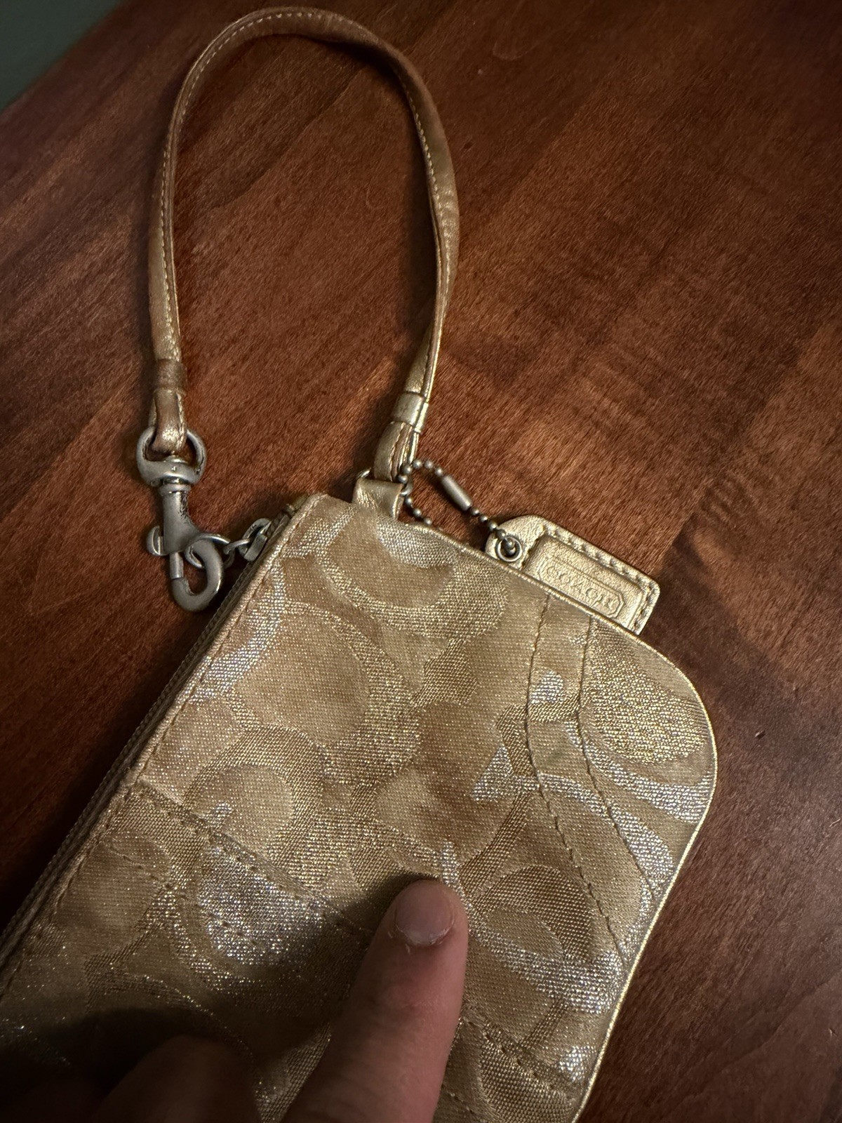 Coach Wristlet Metallic Gold & Silver Monogram Logo Mini Zipper Pouch 4in x 6in