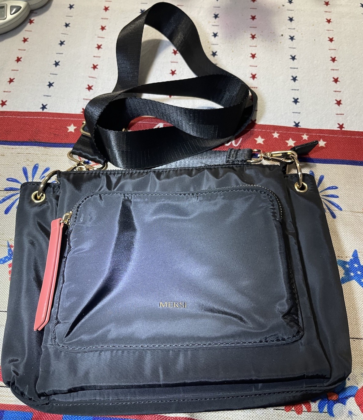 MERSI Erin Crossbody Bag in black nylon 9inches Width Gothic Style