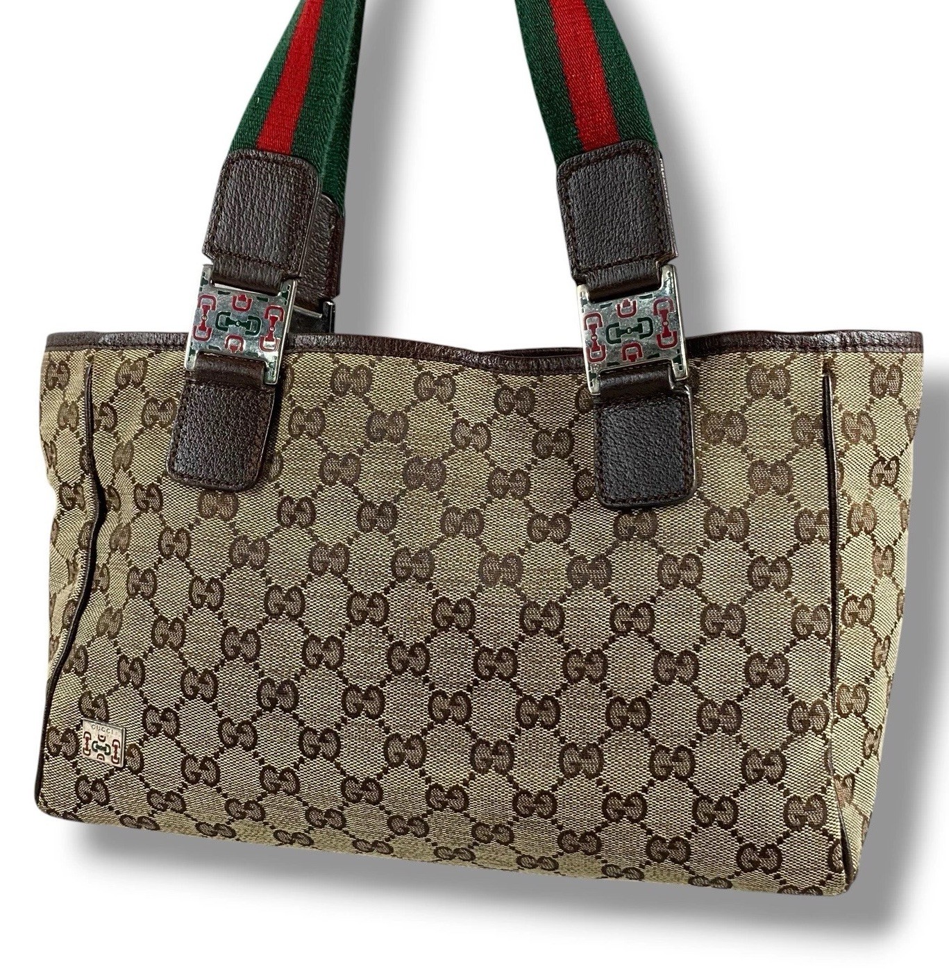 Gucci GG Canvas Tote Bag Sherry Line Web stripe Handbag Vintage 145810 y2k Logo