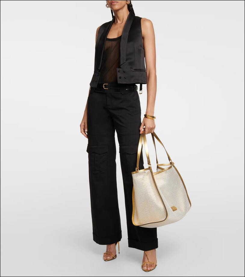 3.5k Auth Tom Ford Tote Bag Mesh Leather Trim w/Pouch Women/Men/Unisex