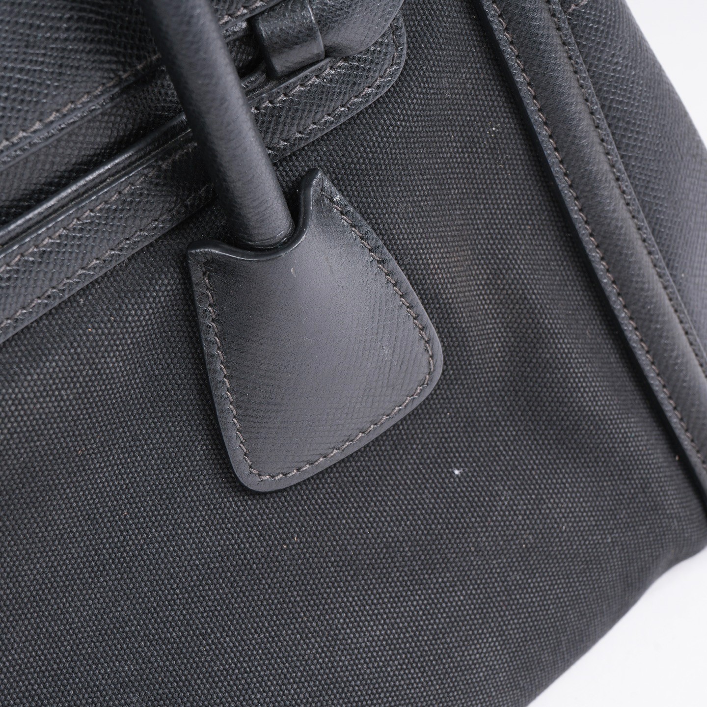 Prada Esplanade Black Canvas Saffiano Leather Front Pocket Tote Handbag