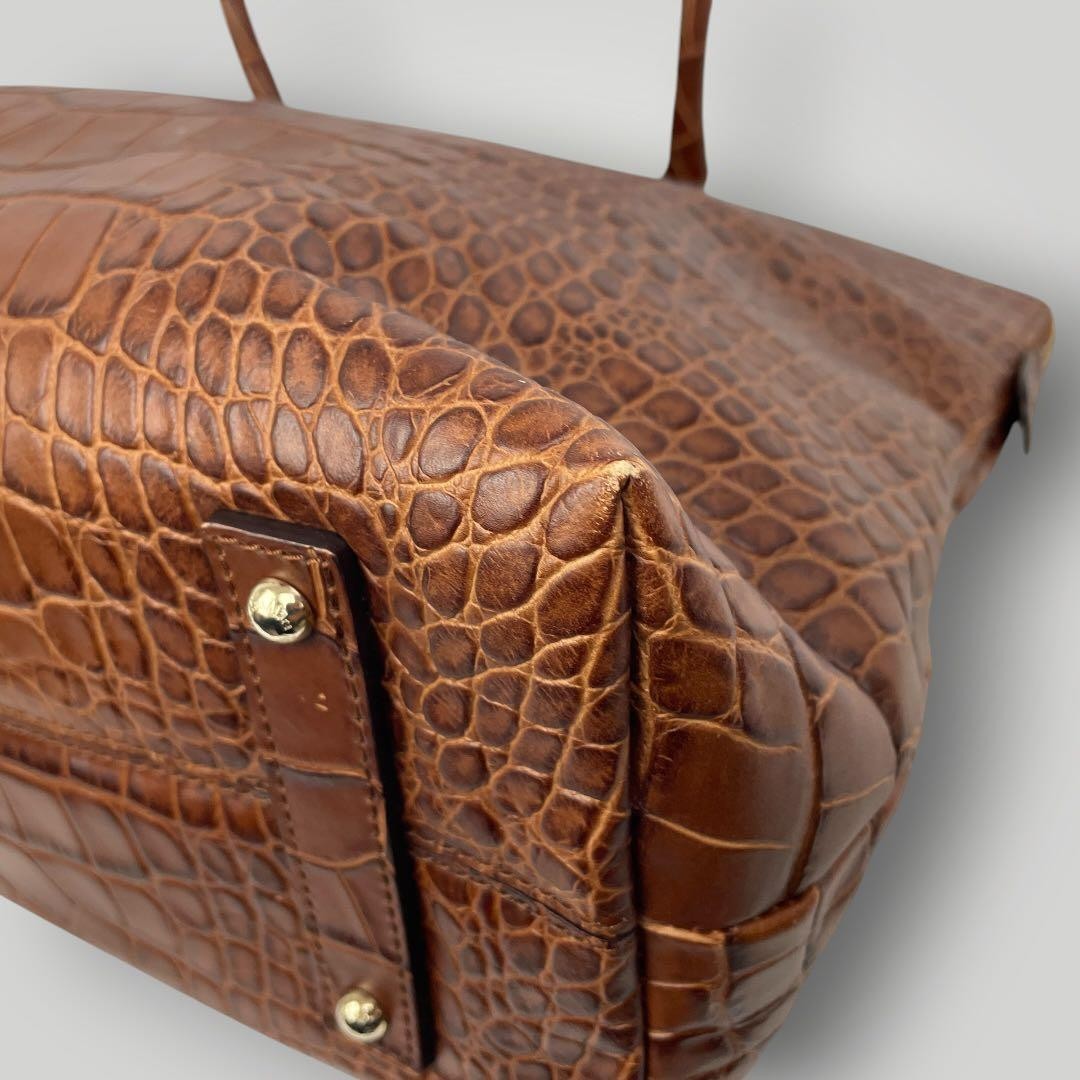 Max Mara Tote Bag Brown Croc Embossed Leather Shoulder Handbag Women USED
