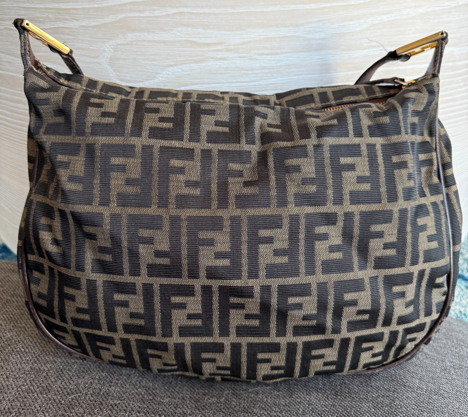 Vintage FENDI Zucca Chef Hobo Bag with Red Leather and Brown FF Canvas Monogram