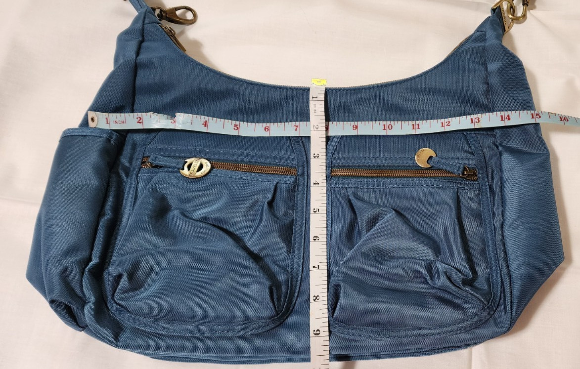 Travelon Handbag Antithef Blue Green Nylon Hobo Shoulder Bag Lined Pockets