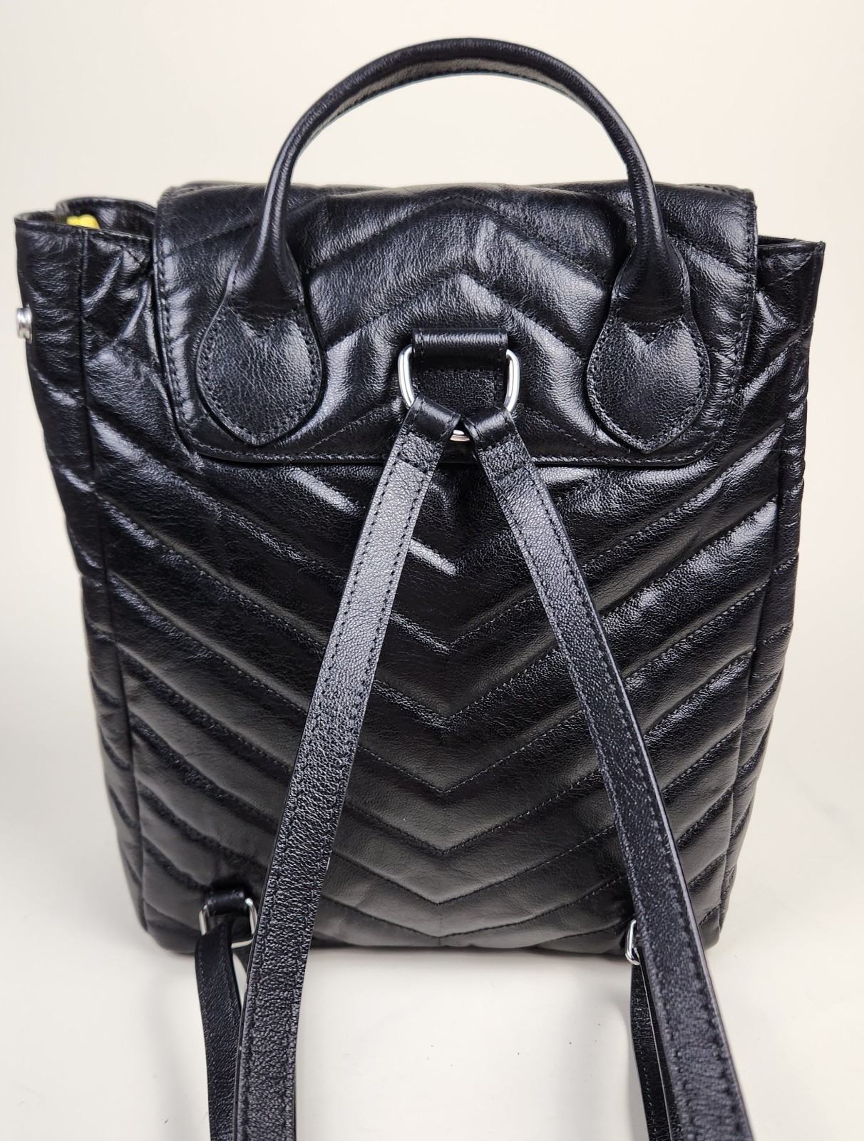 Lodis Leather Backpack Black Quilted RFID Expandable Snap Mini Bag