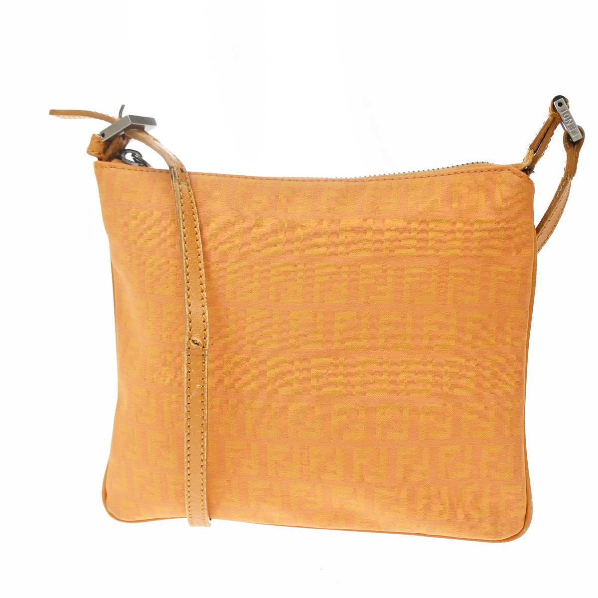 FENDI Zucchino Mini Crossbody Shoulder Bag Canvas Leather Orange Italy 62KD659