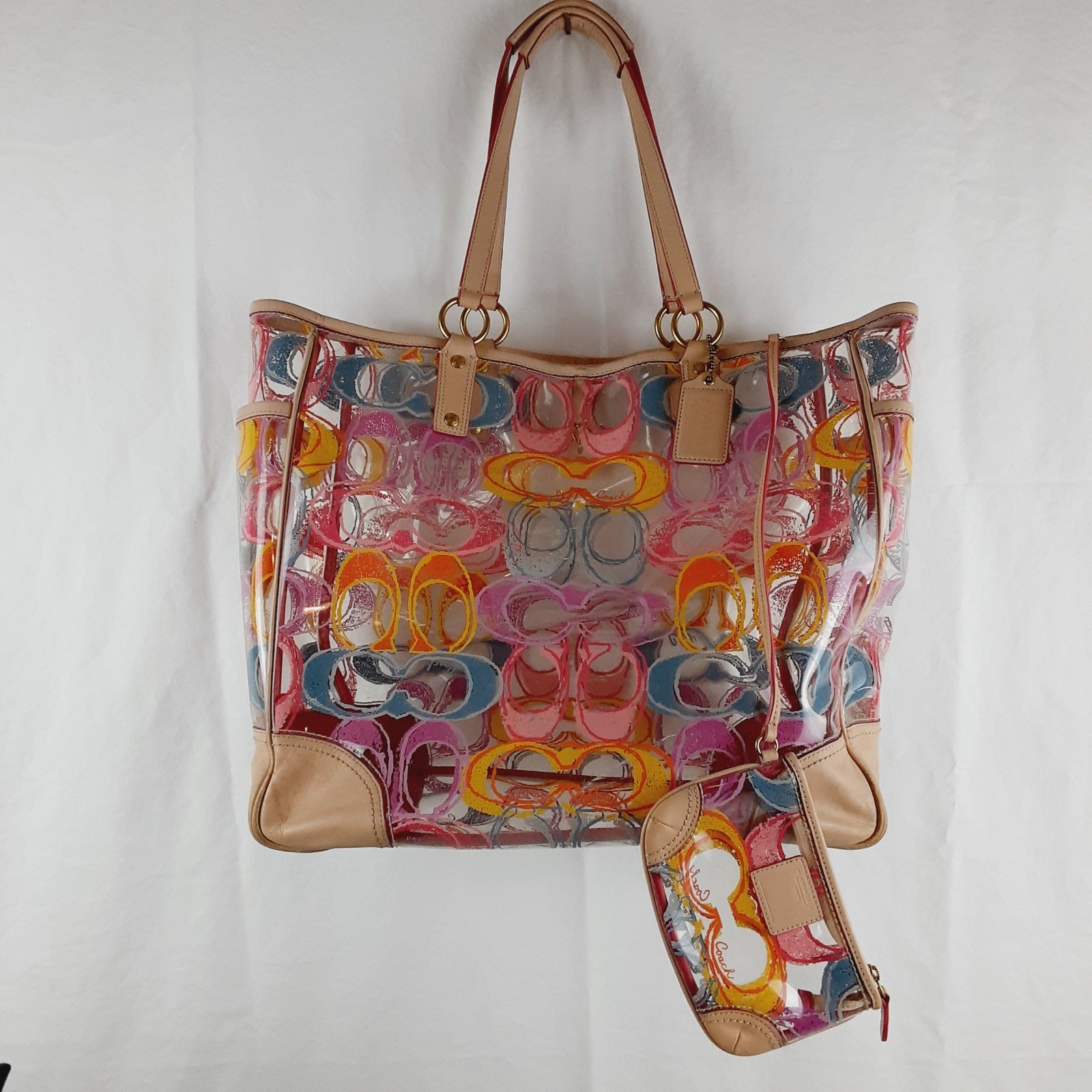 Coach PVC Scribble Tote With Wristlet 22513 Multi Color Beach Tote Leather Trim