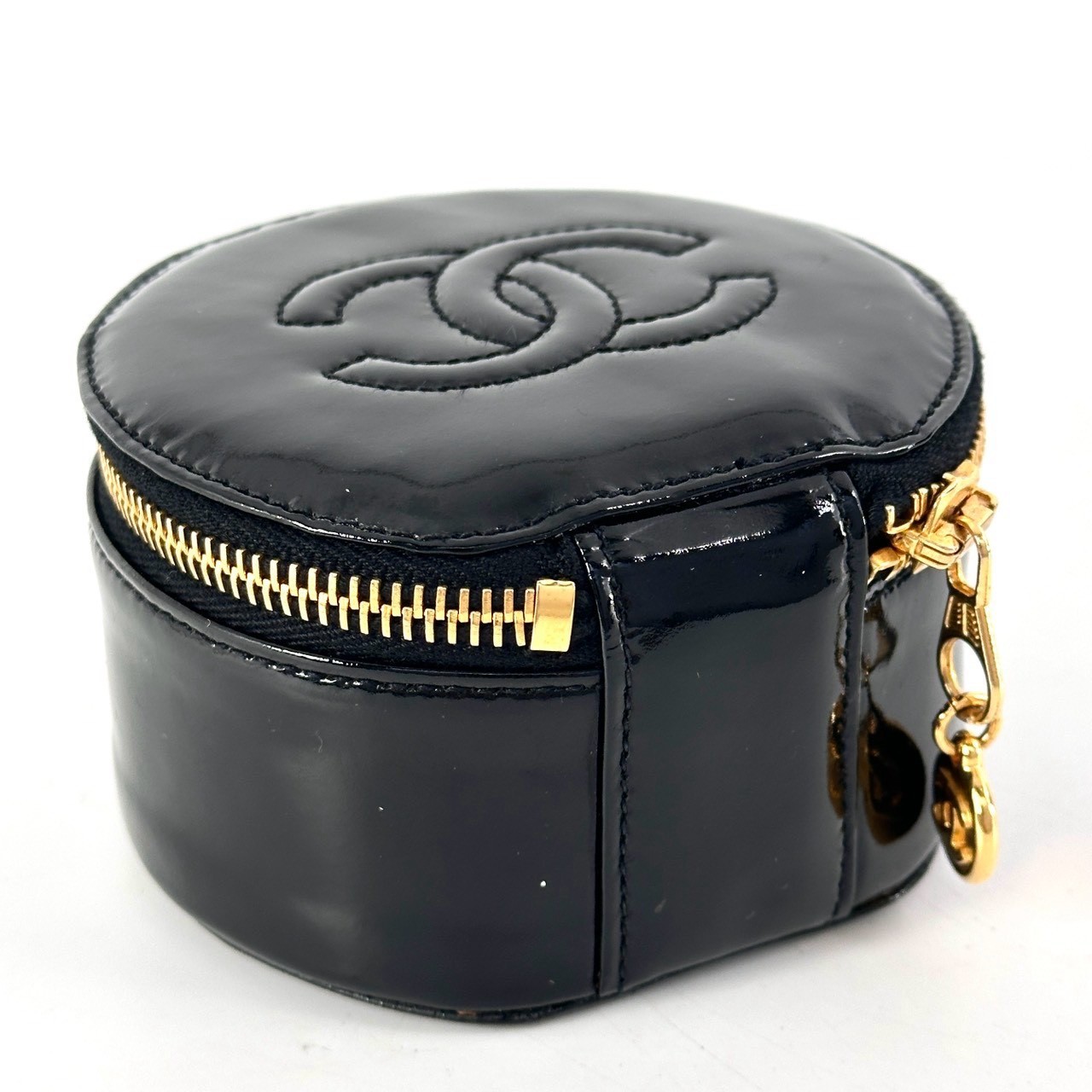 CHANEL Accessory Case Jewelry Case Pouch Patent Leather Black Authentic