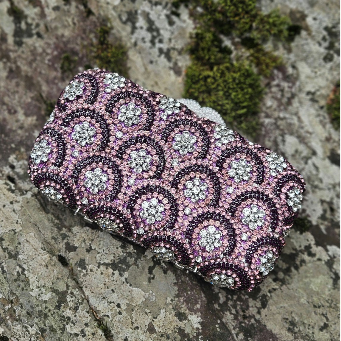 Pink Crystal Rhinestone Metal Minaudière Clutch Crossbody Wedding Evening Bag