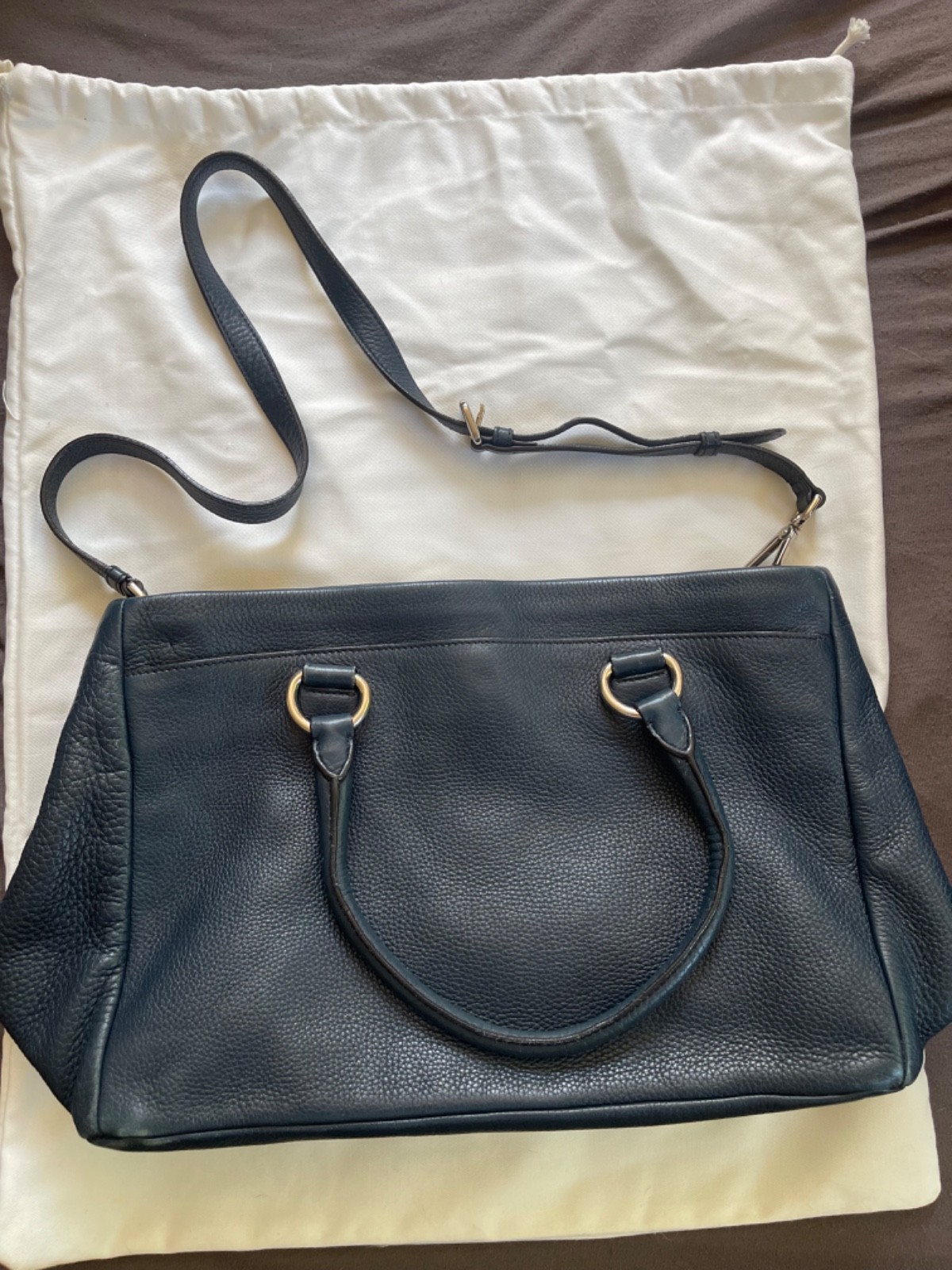 Genuine Prada Vitello Daino blue leather shoulder bag with silver hardware