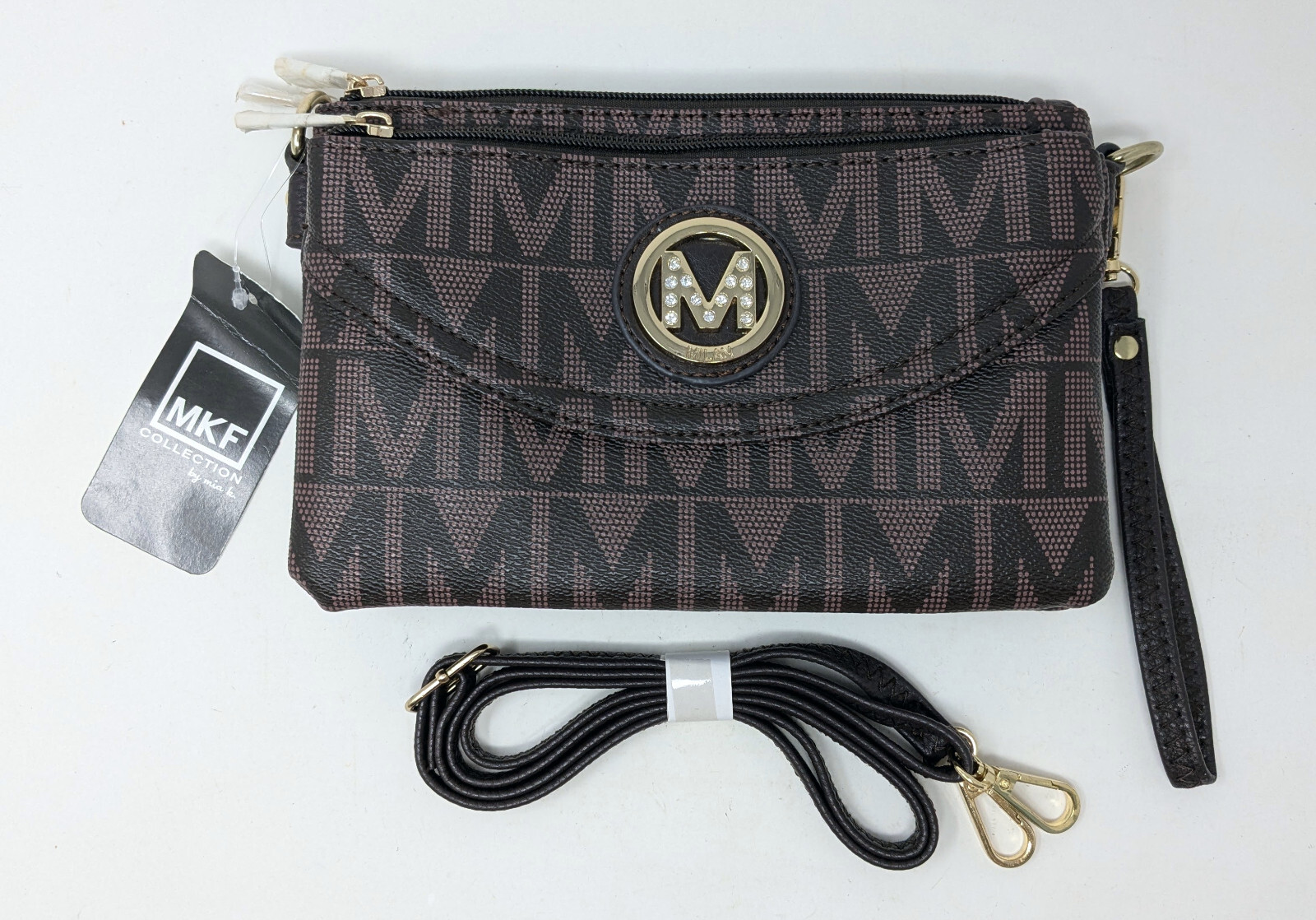 MKF Collection by Mia K Ishani Crossbody Bag Purse Wristlet Black Brown – NWT