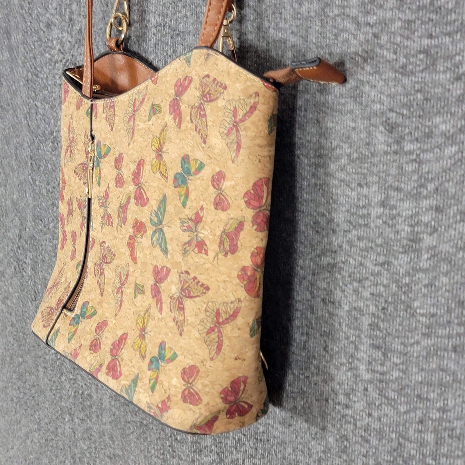 Corkcho Crossbody Shoulder Bag Brown Butterflies 100% Natural Cork From Portugal